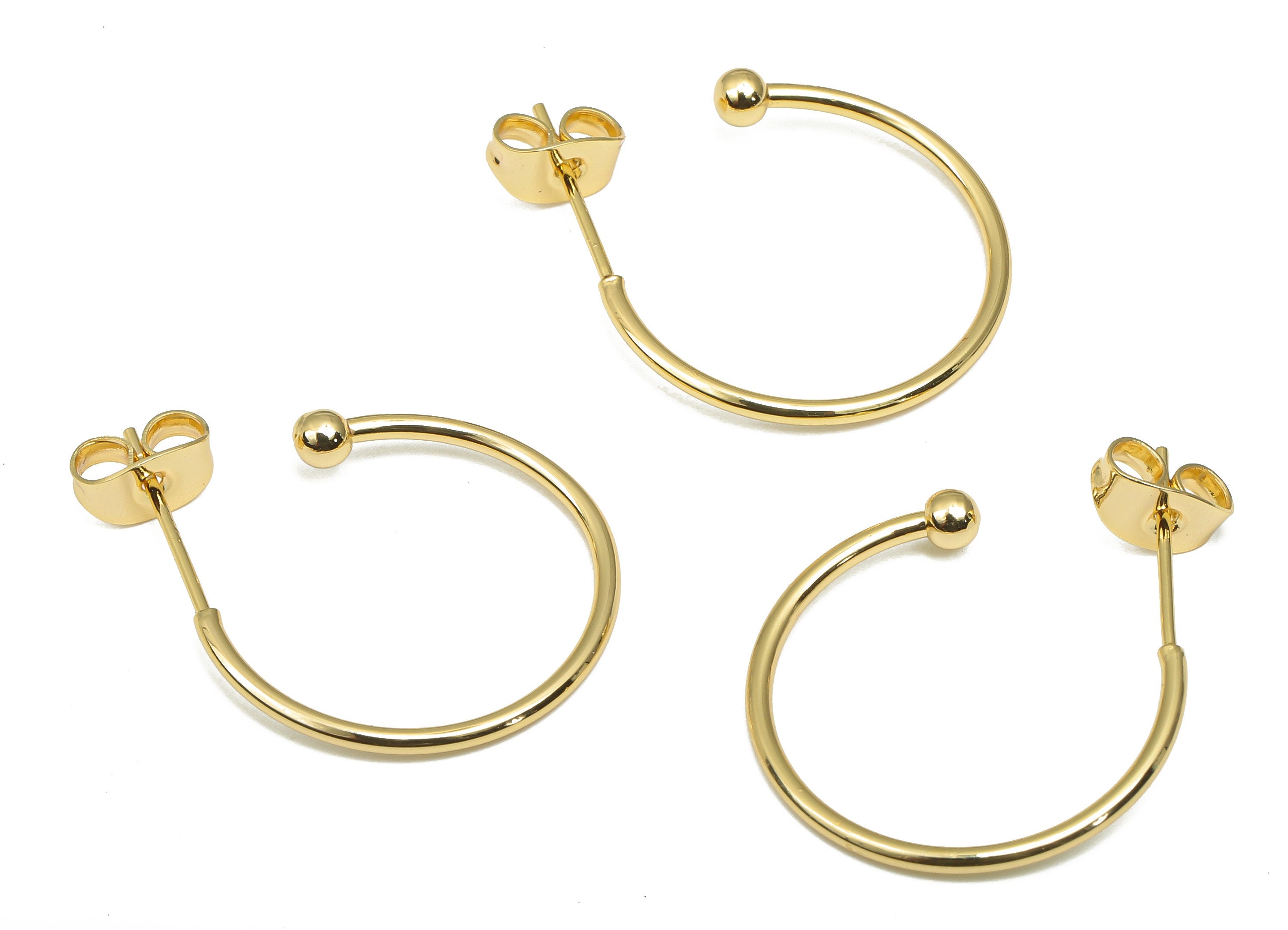 Brass Stud Earrings - Brass C Hoop Stud Earrings - 18K Real Gold Plated Brass Post Earring - Earring Findings -25.54x19.67x2.78mm- RGP4558 - DOMEDBAZAAR