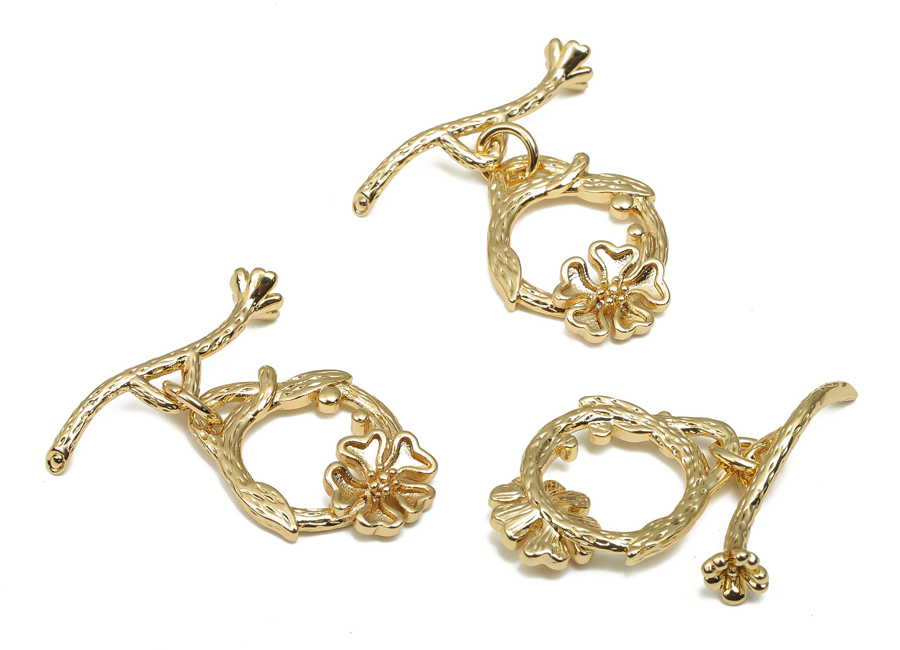 Brass Toggle Clasp - Brass Artisan Flower Toggle Clasps - For Necklace - Bracelet - 18K Real Gold Plated Brass - 23.87x21.66x4.4mm - RGP4560 - DOMEDBAZAAR