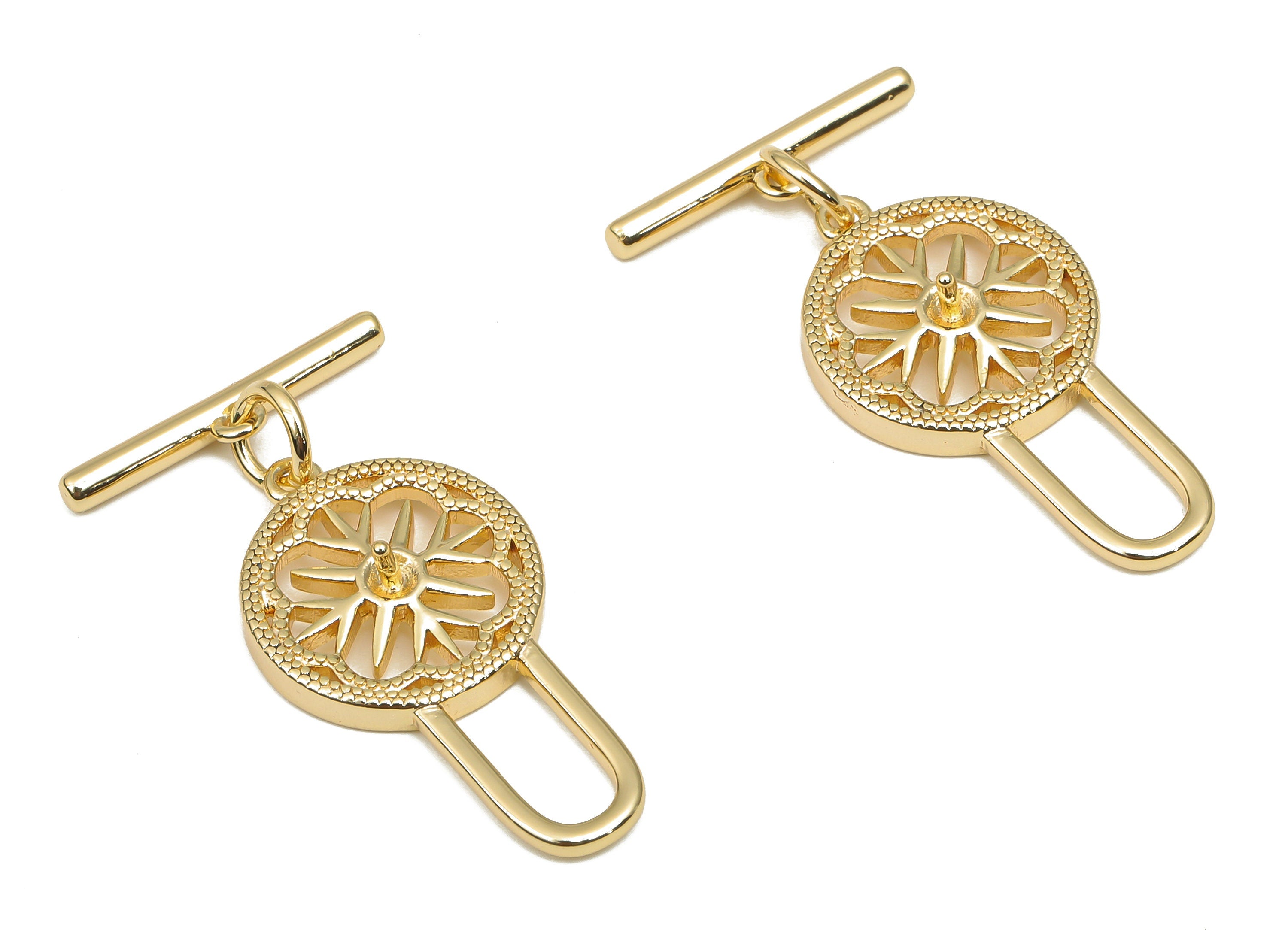 Brass Toggle Clasp - Round Flower Toggle Clasp with Loop - For Necklace - Bracelet - 18K Real Gold Plated Brass - 28.915.48x1.8mm - RGP4562 - DOMEDBAZAAR
