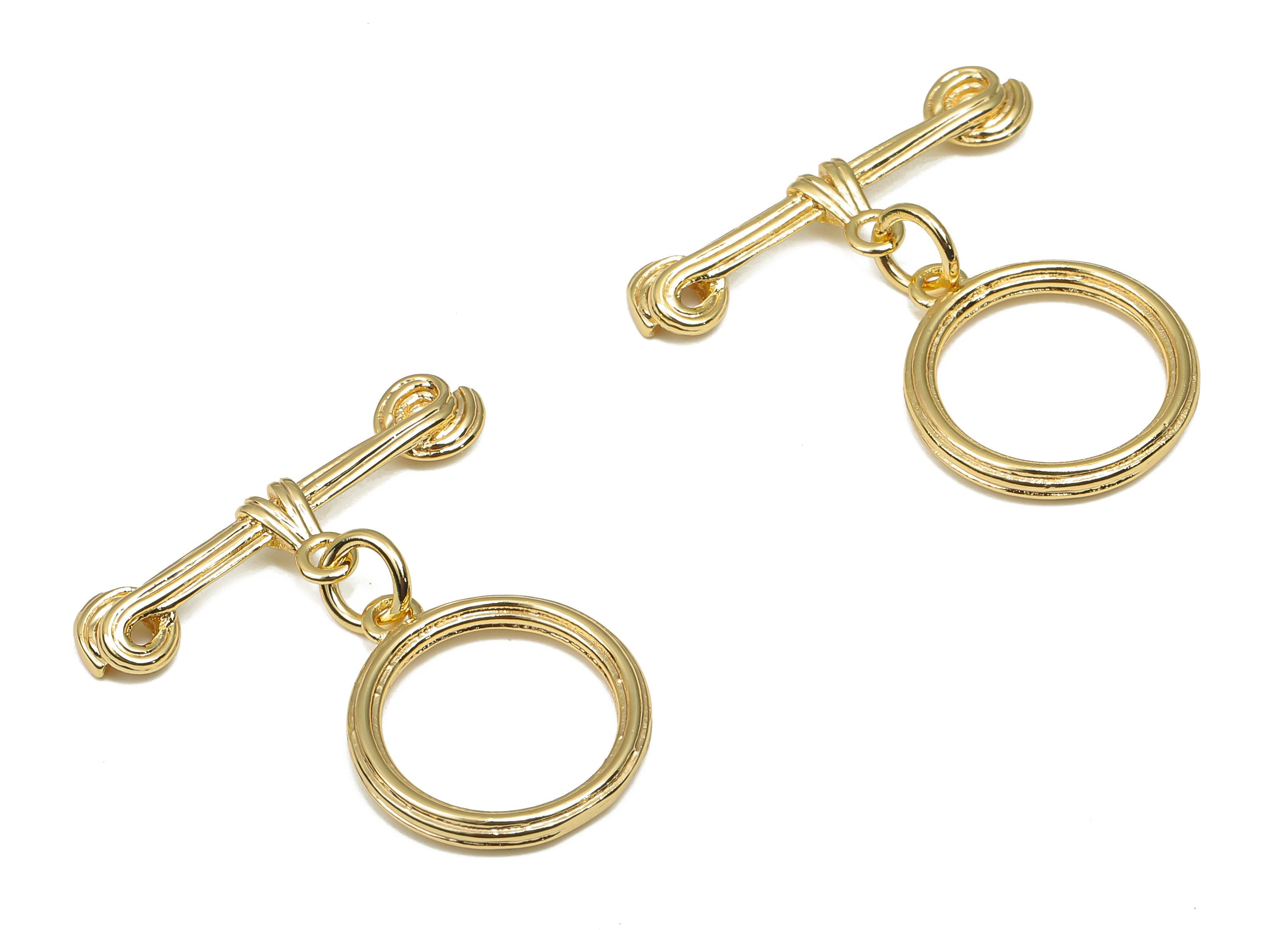 Brass Toggle Clasp - Gold Round Toggle Clasp - 18K Real Gold Plated Brass - For Necklace - Bracelet Toggle Clasp - 23.2x21.8x2.1mm - RGP4563 - DOMEDBAZAAR