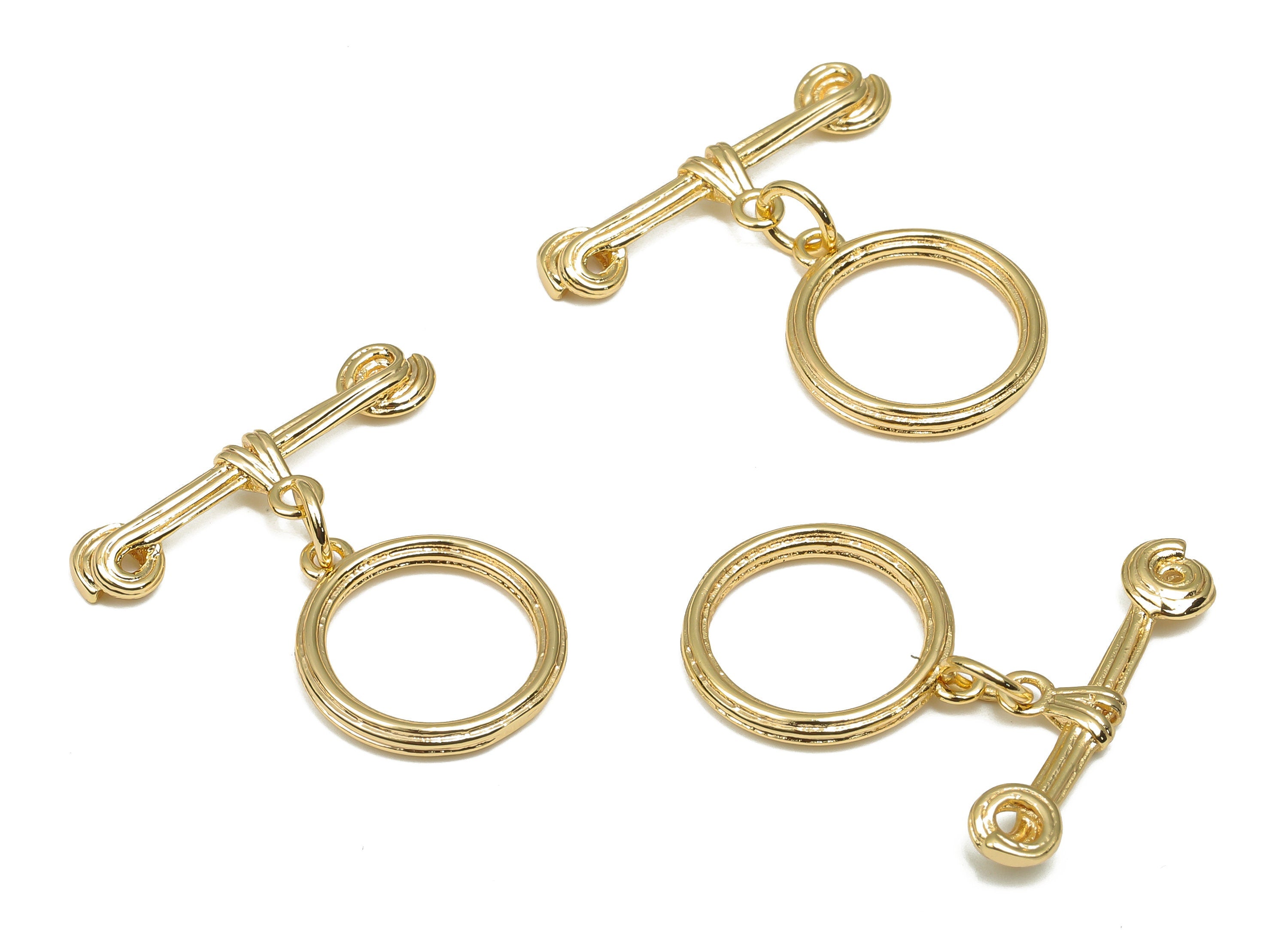 Brass Toggle Clasp - Gold Round Toggle Clasp - 18K Real Gold Plated Brass - For Necklace - Bracelet Toggle Clasp - 23.2x21.8x2.1mm - RGP4563 - DOMEDBAZAAR