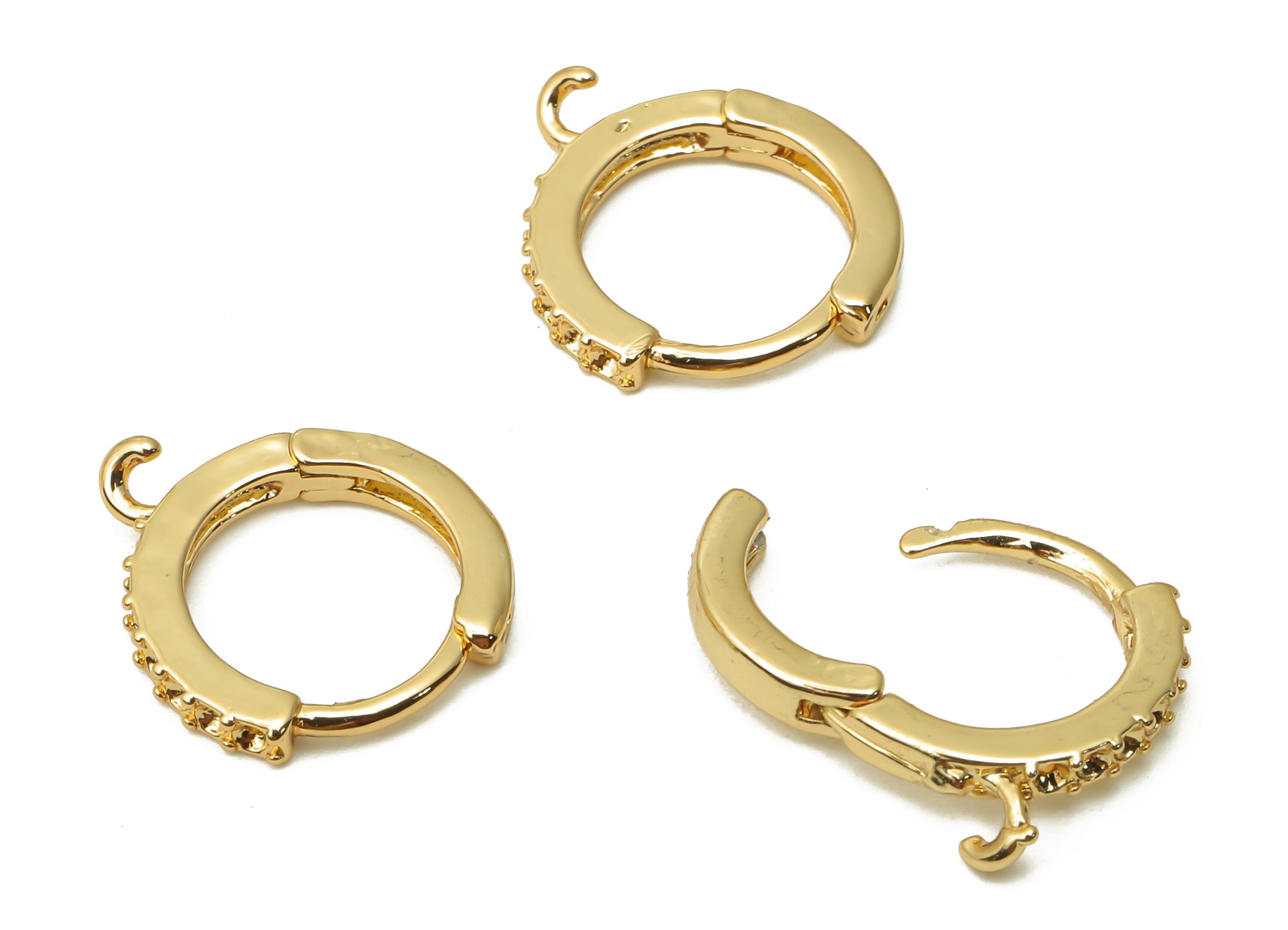 Brass Round Hoop Earring Clasps - Gold plated Hoop with Loop - Huggie zigzag Earring - 18K Real Gold Plated -13.3x12.15x2.1mm - RGP4941 - DOMEDBAZAAR