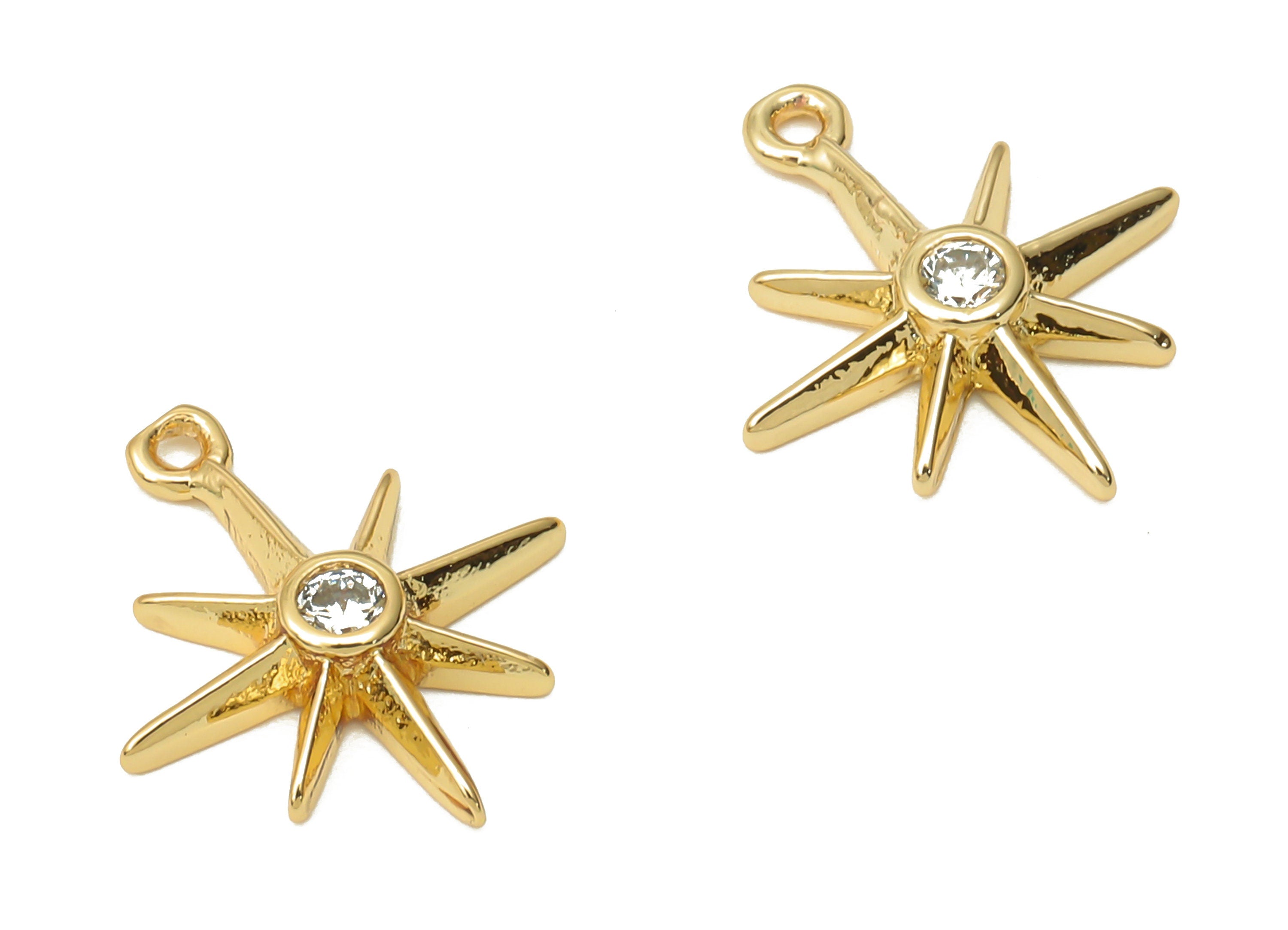 Brass Planet Earring With Zircon - Brass North Star Charm - Polar Star - Planet Pendant - 18K Real Gold Plated - 15.6x13.8x2.56mm - RGP4942 - DOMEDBAZAAR