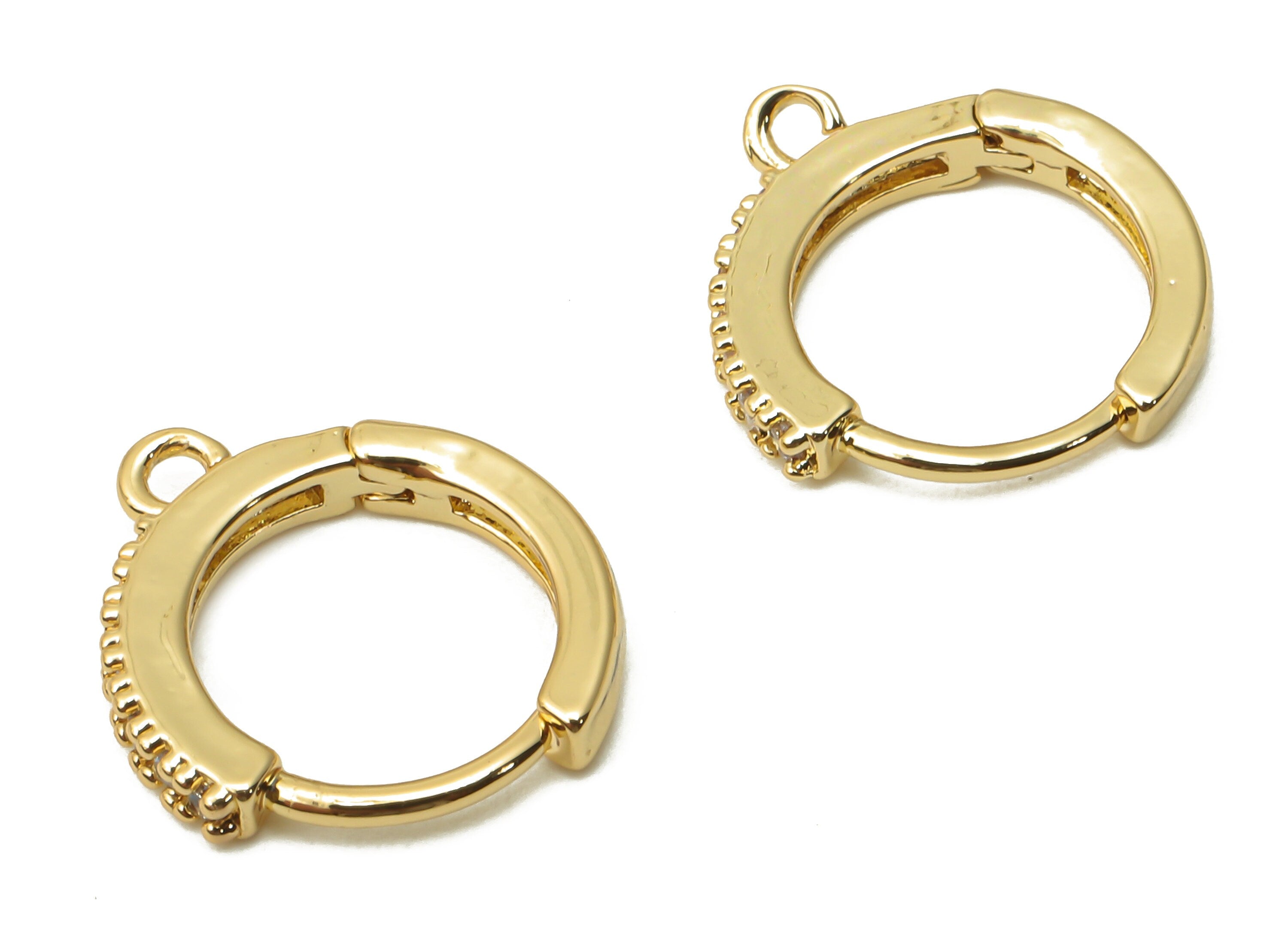 Brass Round Hoop Earring Clasps With Zircon - zigzag Huggie Clasps - Hoop With Loop - 18K Real Gold Plated - 14.2x12.7x1.76mm - RGP4945 - DOMEDBAZAAR