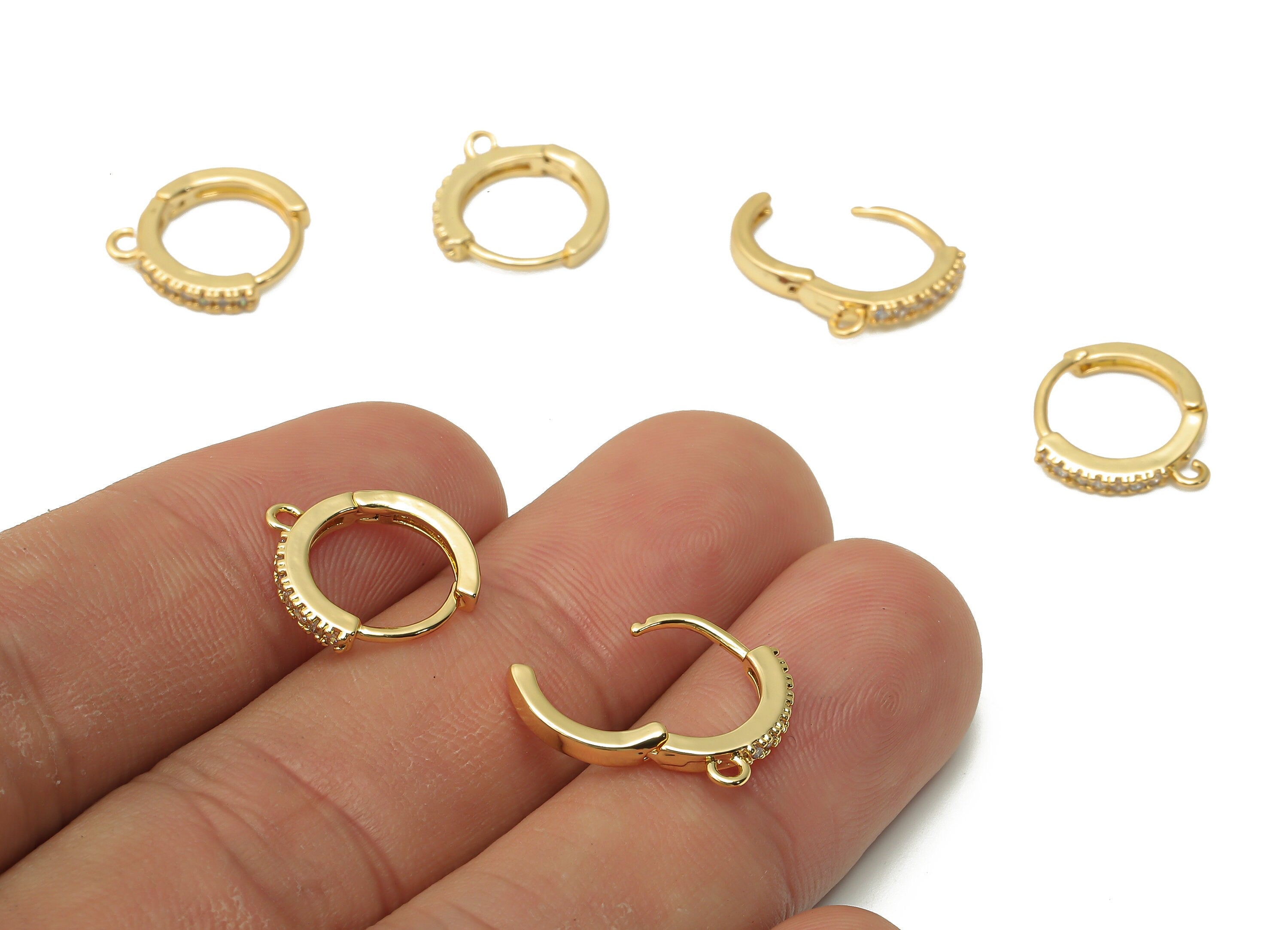 Brass Round Hoop Earring Clasps With Zircon - zigzag Huggie Clasps - Hoop With Loop - 18K Real Gold Plated - 14.2x12.7x1.76mm - RGP4945 - DOMEDBAZAAR