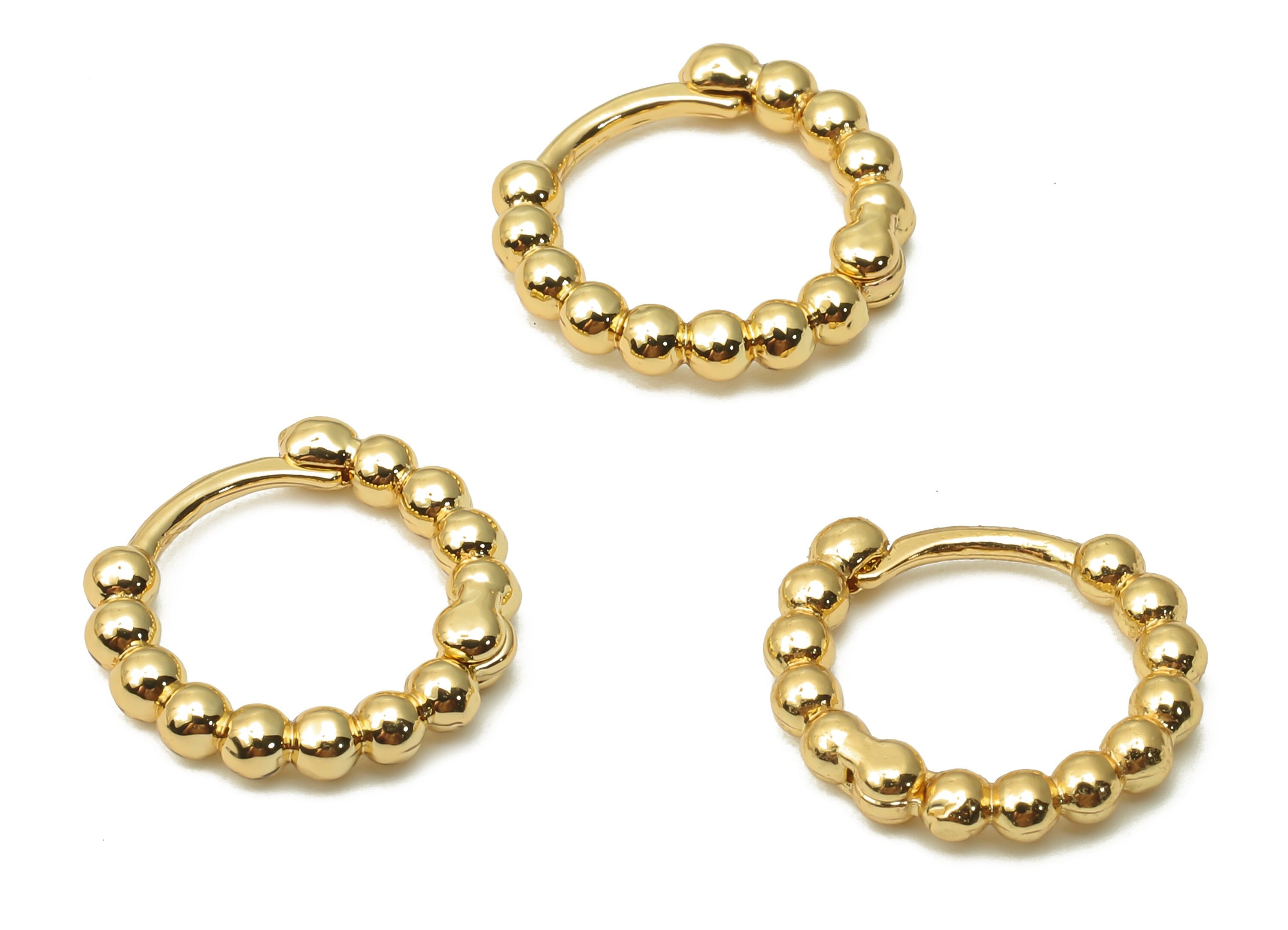 Brass Long Bead Hoop Earring - Round Clasps Stud - Brass Huggie Hoop Earring - Circle Stud - 18K Real Gold Plated-13.82x13.82x2.48mm-RGP4946 - DOMEDBAZAAR