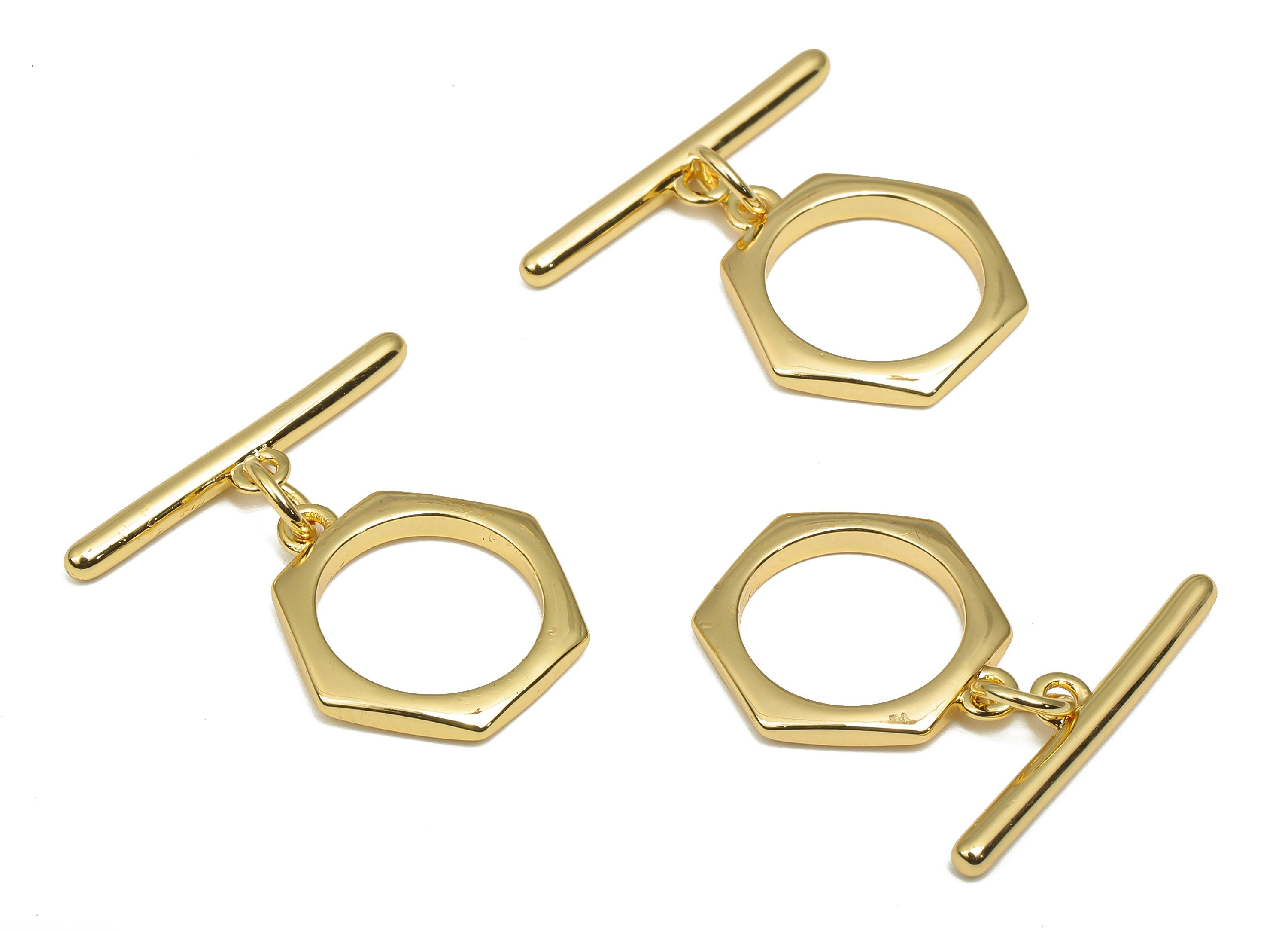 Brass Toggle Clasp - 18K Real Gold Plated Brass - Toggle Necklace - Hexagon Bracelet Toggle Clasp - 21.8x21.71x1.85mm - RGP4568 - DOMEDBAZAAR