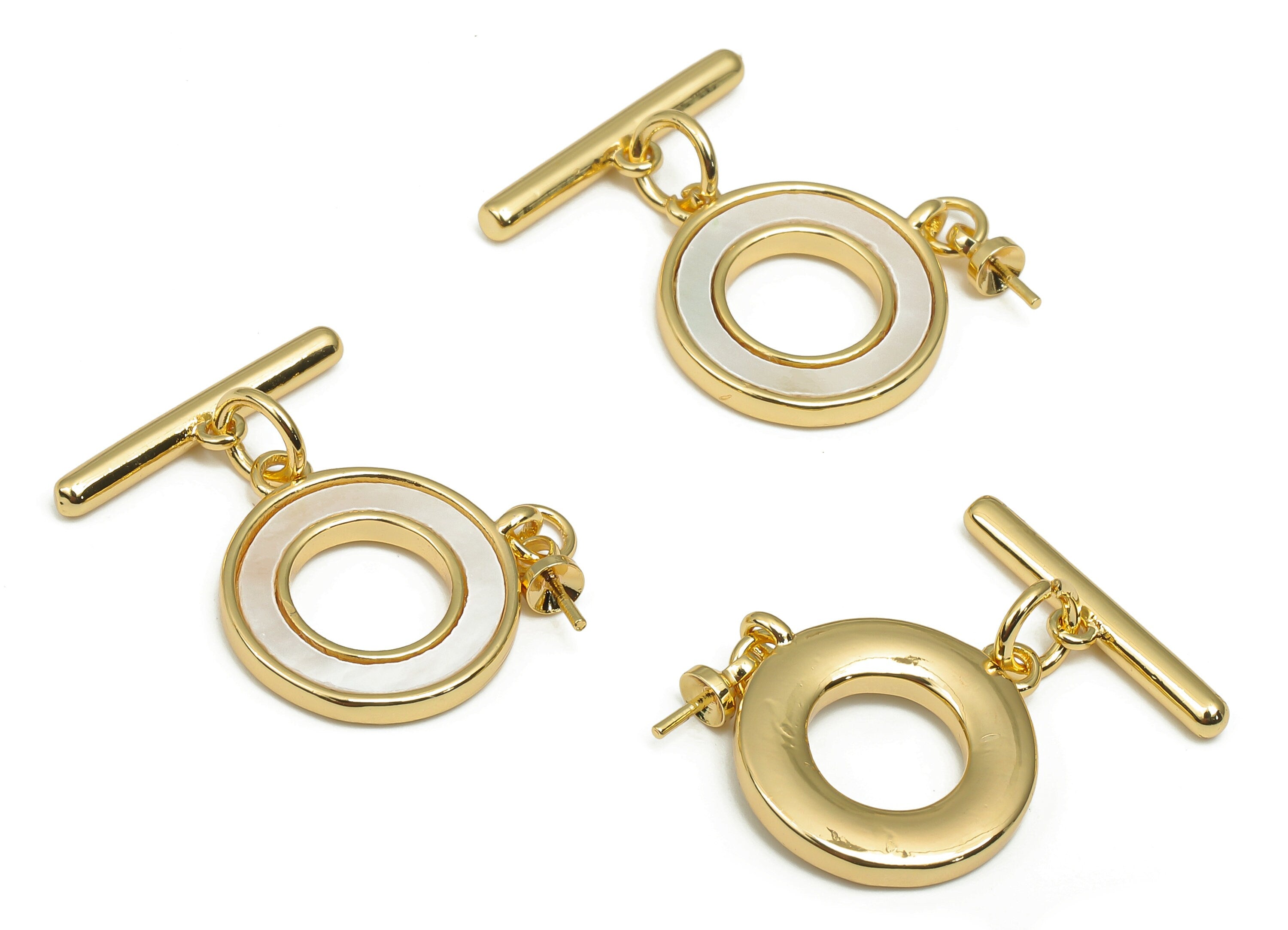 Brass Toggle Clasp - Circle Bracelet Toggle Clasp - Round Toggle Necklace - 18K Real Gold Plated Brass - For Pearl - 21.3x16.4x2mm - RGP4569 - DOMEDBAZAAR