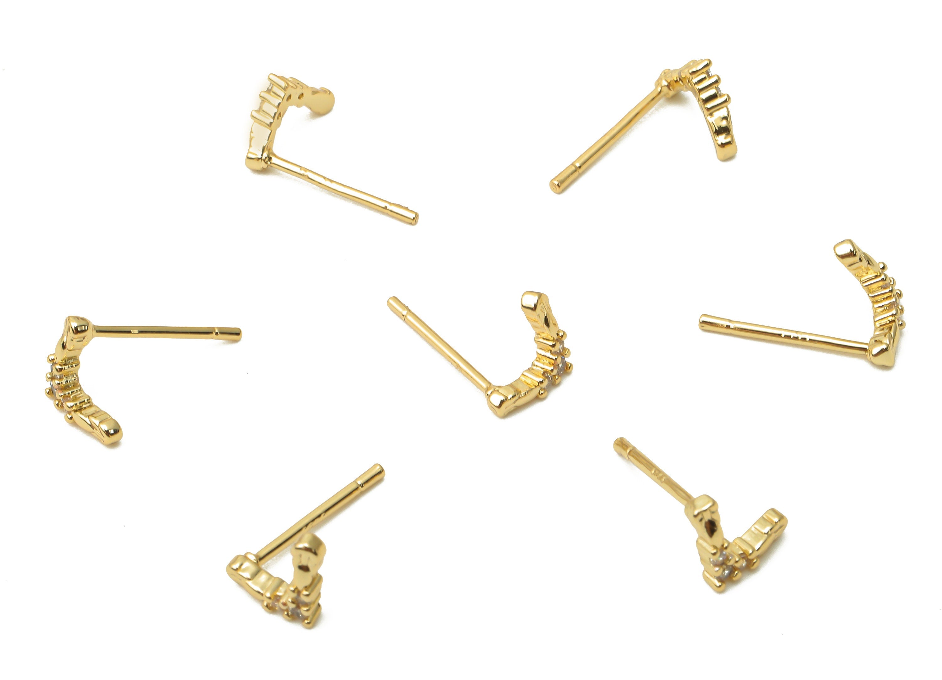 Brass Earring Post With Zircon - Textured Post - Earring Stud - 18K Real Gold Plated Brass - 925 Silver Needle - 8.9x5.5x1.75mm - RGP4949 - DOMEDBAZAAR