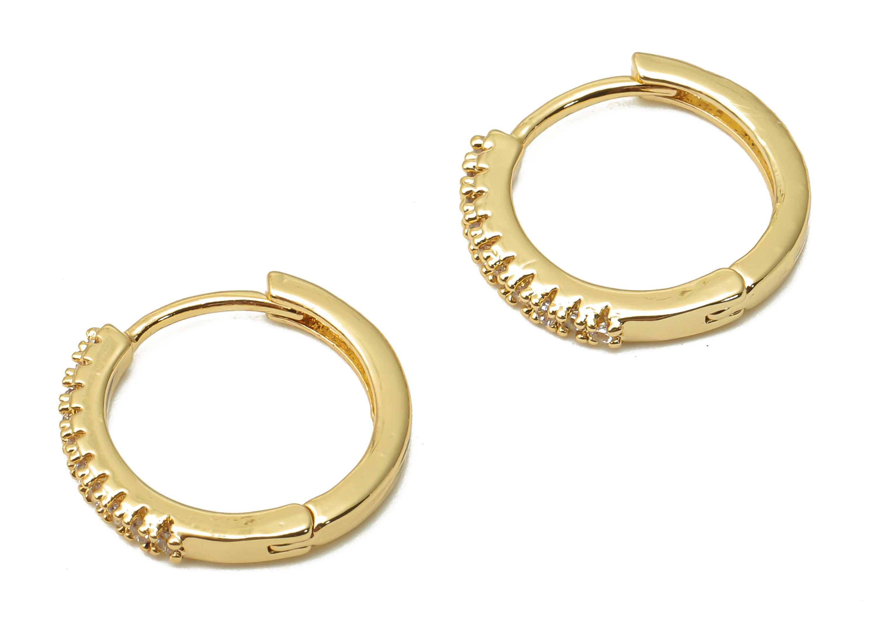Brass Round Hoop Earring Clasps With Zircon - zigzag Earring Clasps -  Huggie Hoop - 18K Real Gold Plated - 15.8x15.8x2.04mm - RGP4950 - DOMEDBAZAAR