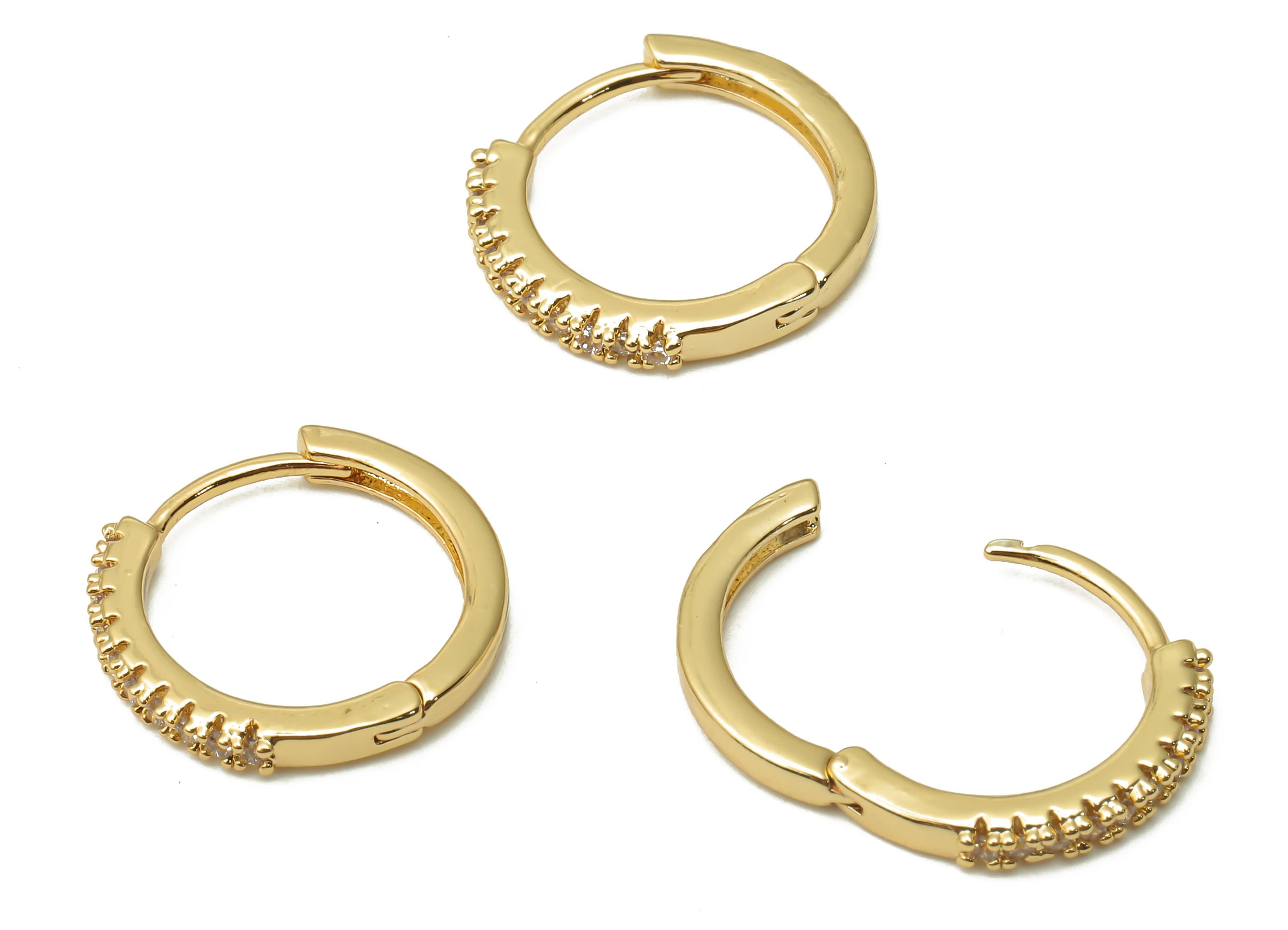 Brass Round Hoop Earring Clasps With Zircon - zigzag Earring Clasps -  Huggie Hoop - 18K Real Gold Plated - 15.8x15.8x2.04mm - RGP4950 - DOMEDBAZAAR