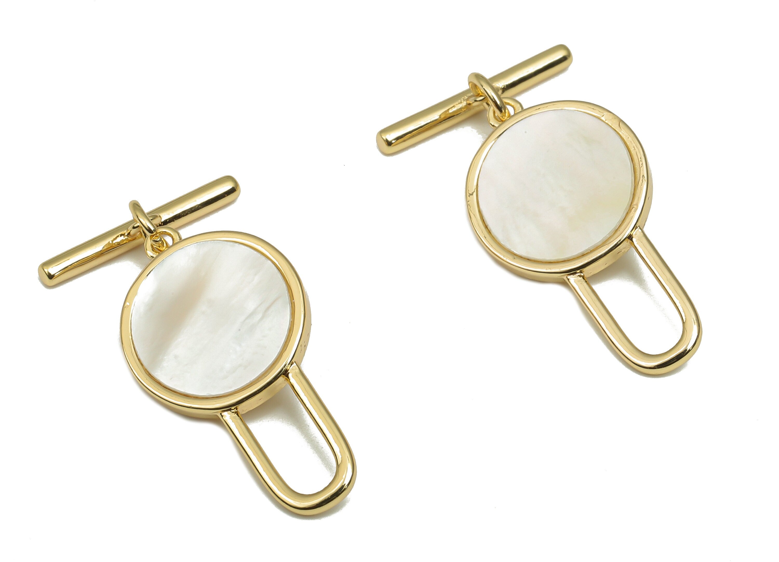 Brass Toggle Clasp - Round Shell Bracelet Toggle Clasp - Circle Toggle Necklace - 18K Real Gold Plated Brass - 29.19x15.87x2.25mm - RGP4572 - DOMEDBAZAAR