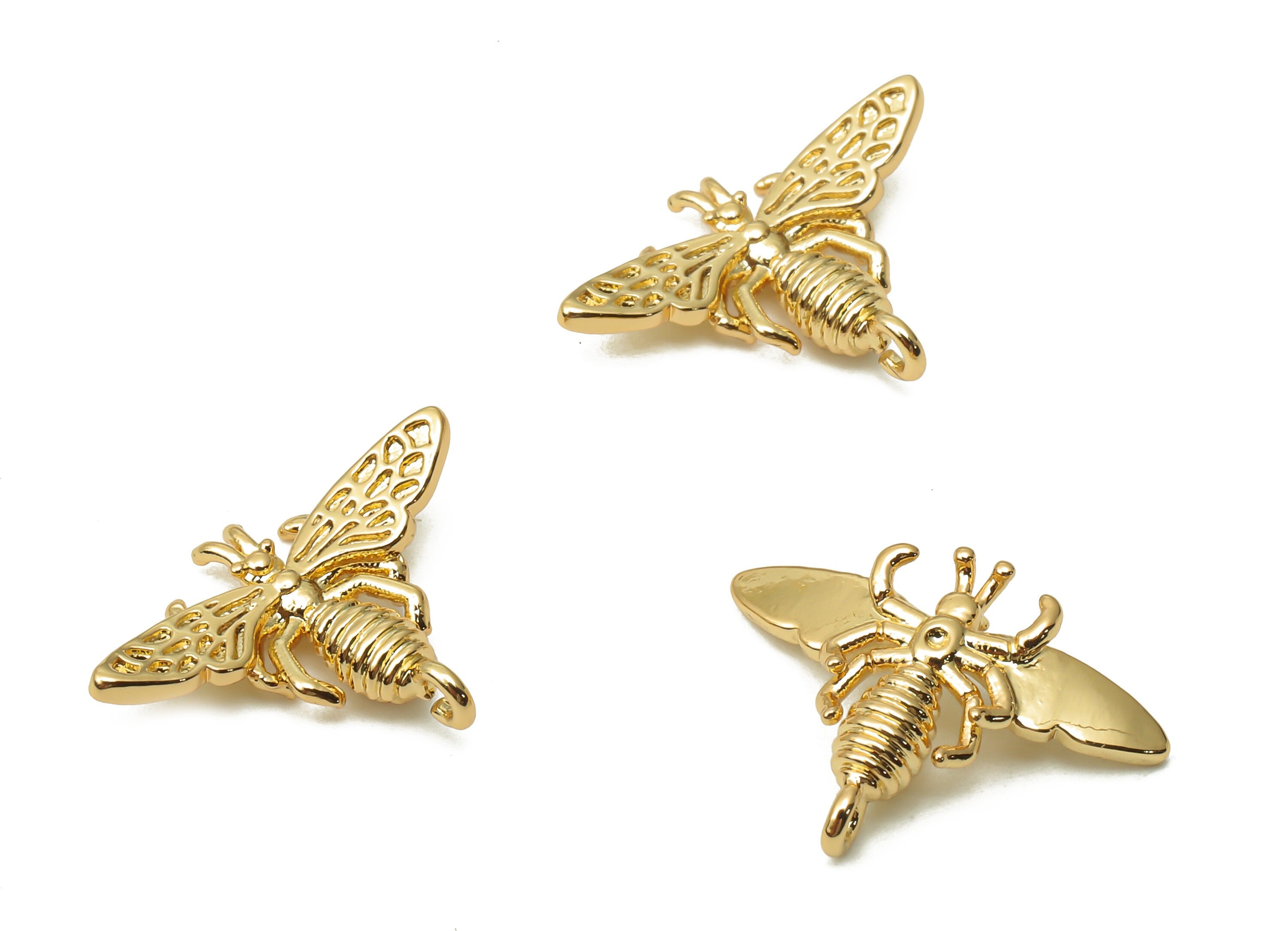Brass Insect Earring Charm - Brass Bee Necklace - Brass Fly Pendant - Insect Necklace - 18K Real Gold Plated - 16.43x12.2x2.1mm - RGP4956 - DOMEDBAZAAR