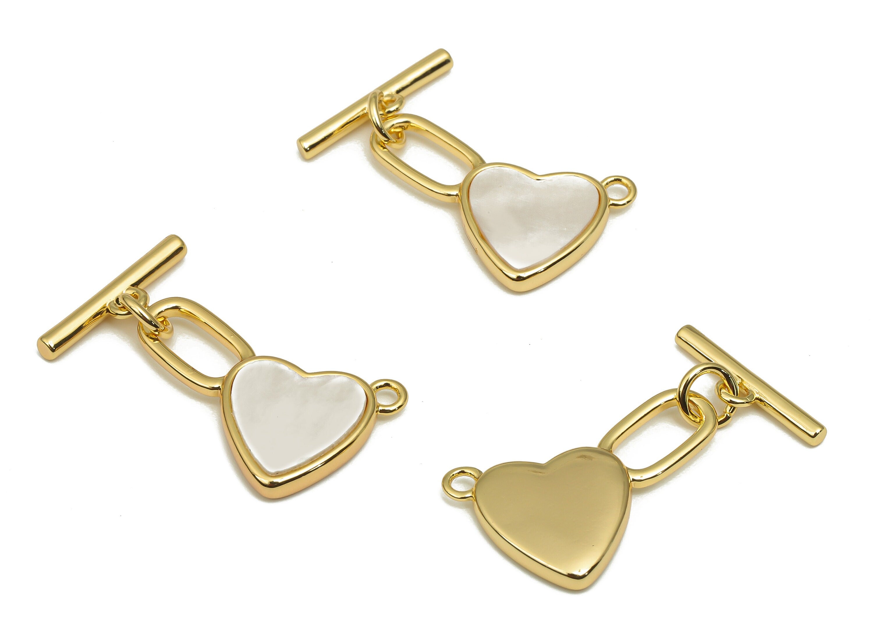 Brass Toggle Clasp - Shell Love Heart Toggle Clasps - 18K Real Gold Plated Brass - Toggle Bracelet Clasp - 25.11x14.44x2.4mm - RGP4574 - DOMEDBAZAAR