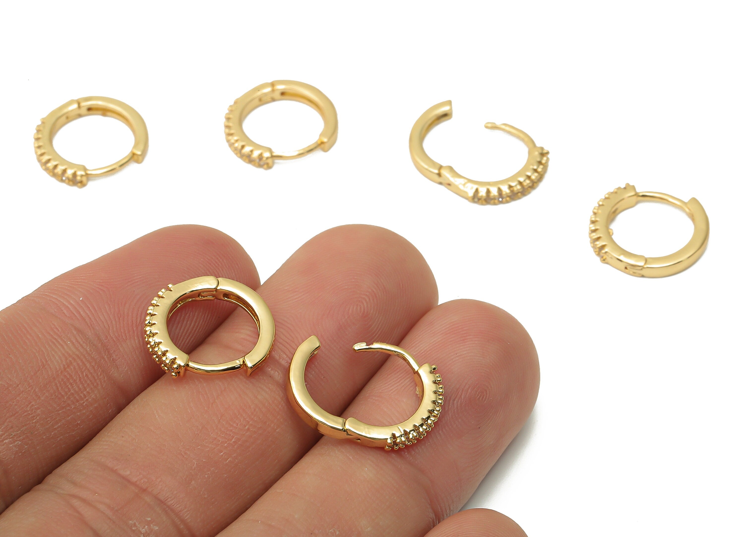 Brass Round Clasps Earrings with Zircon - zigzag Hoop Clasps - Huggie Circle Clasps - 18K Real Gold Plated- 13.62x13.62x2.04mm - RGP4957 - DOMEDBAZAAR