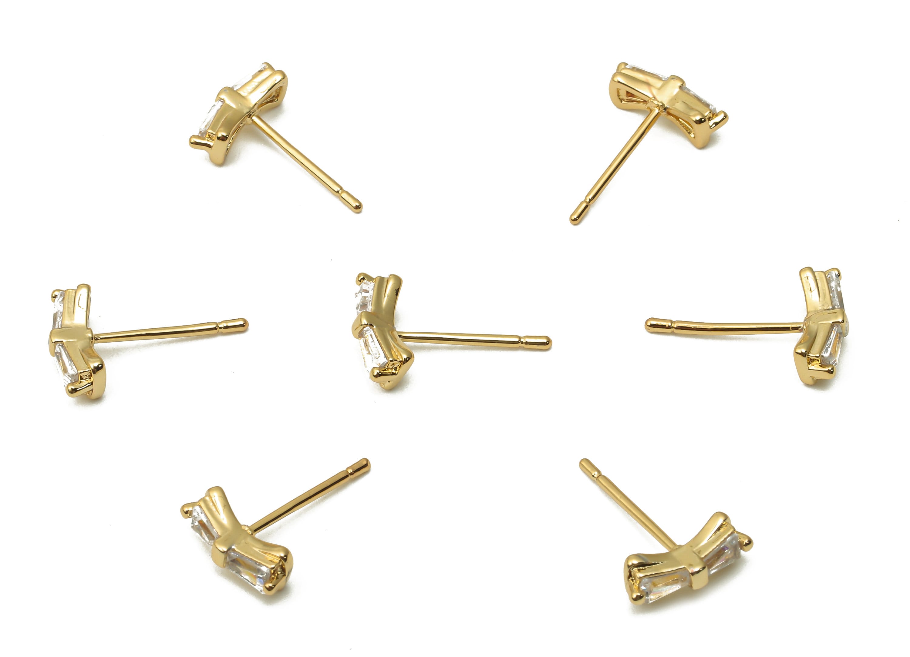 Brass Earring Stud With Zircon - Bass Bowtie Earring Post - 18K Real Gold Plated Brass - 925 Silver Needle - 10.03x3.83x2.85mm - RGP4960 - DOMEDBAZAAR