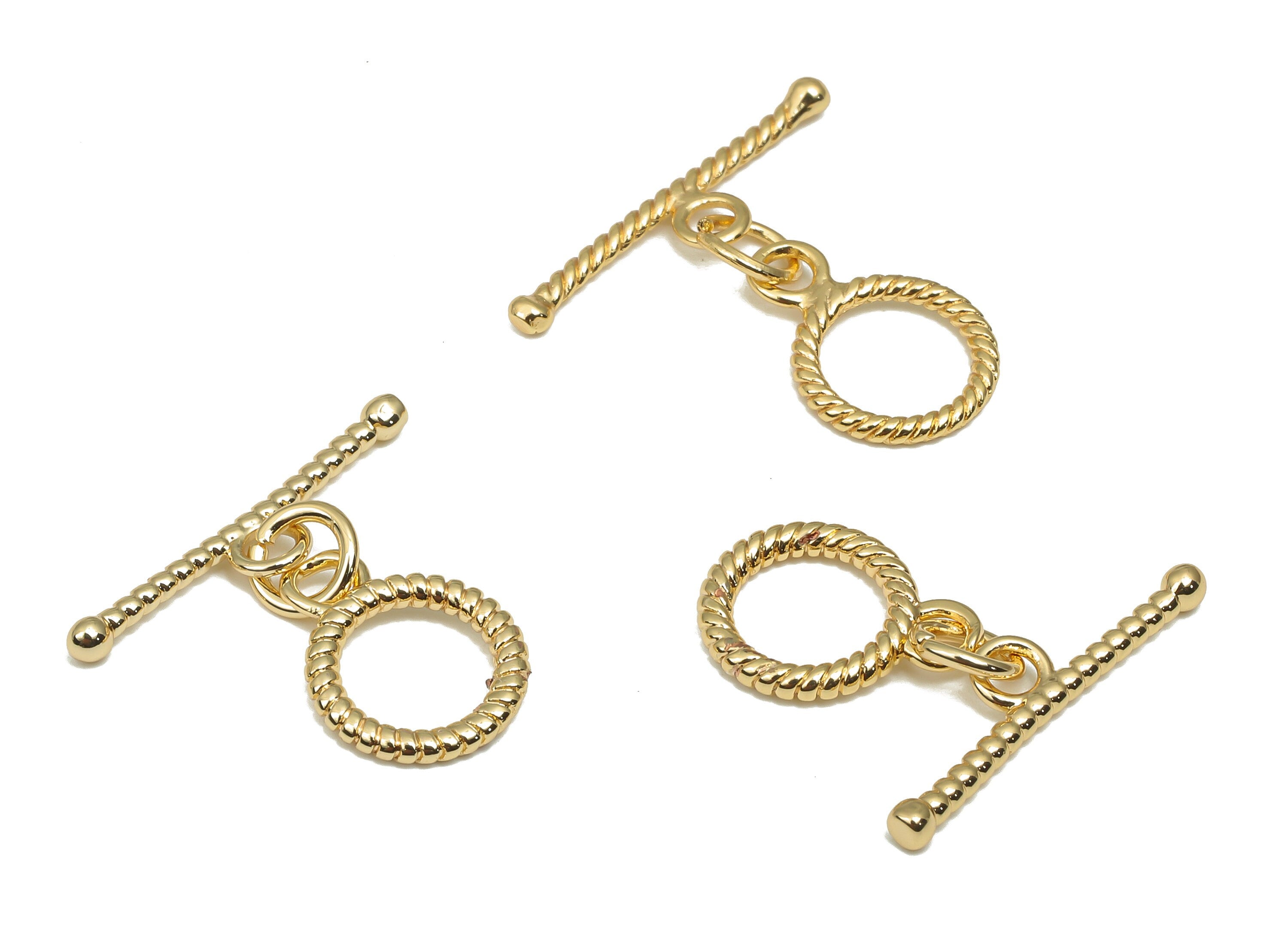 Brass Toggle Clasp - Gold Round Toggle Clasp - Twisted Hoop - Toggle Bracelet - 18K Real Gold Plated Brass - 19.52x18.82x1.12mm - RGP4577 - DOMEDBAZAAR
