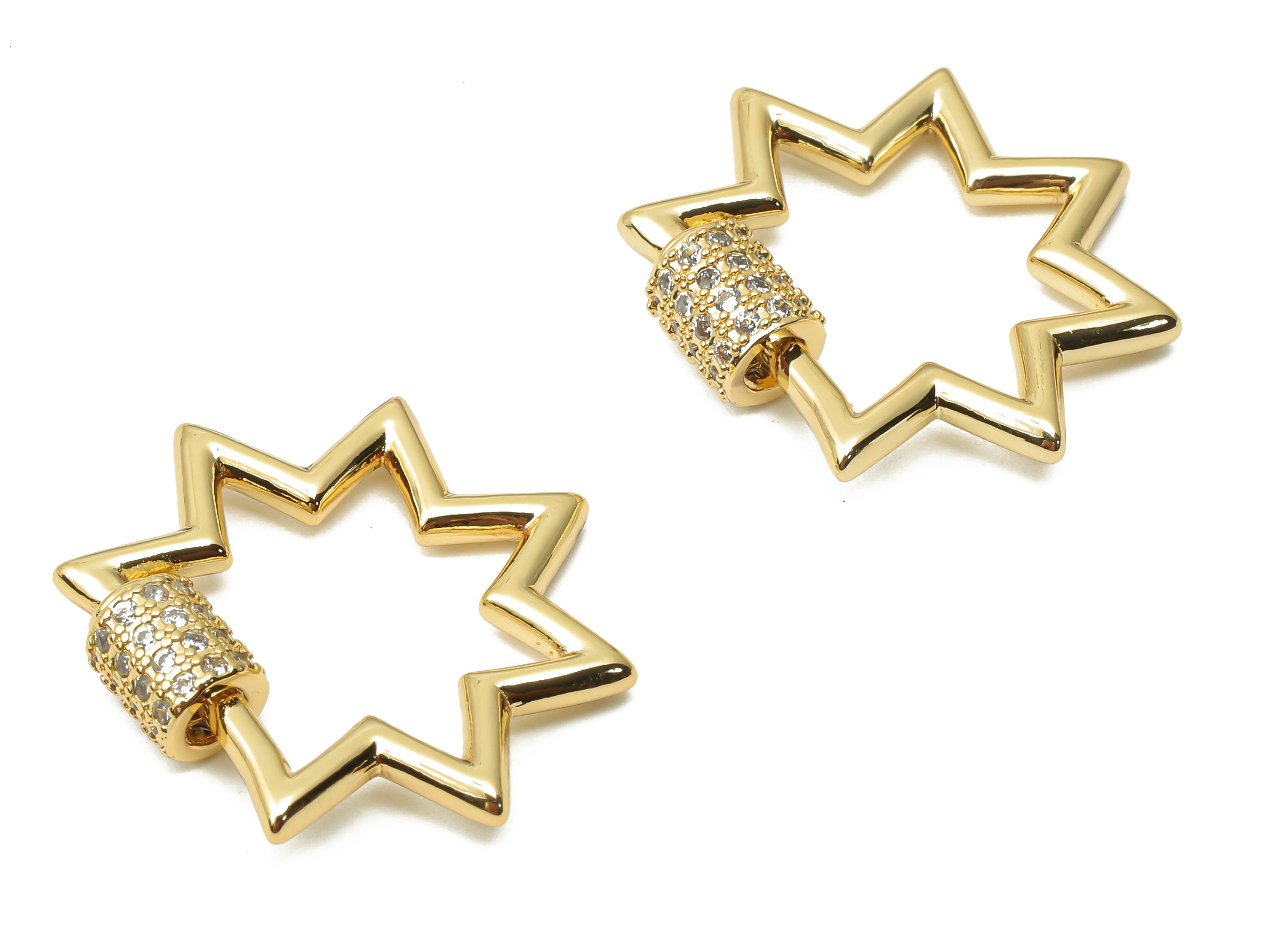 Brass Screw Clasp Lock Star Earring With Zircons - Carabiner Turnbuckle Earrings Stud - 18K Real Gold Plated- 25.28x23.14x2.16mm - RGP4961 - DOMEDBAZAAR
