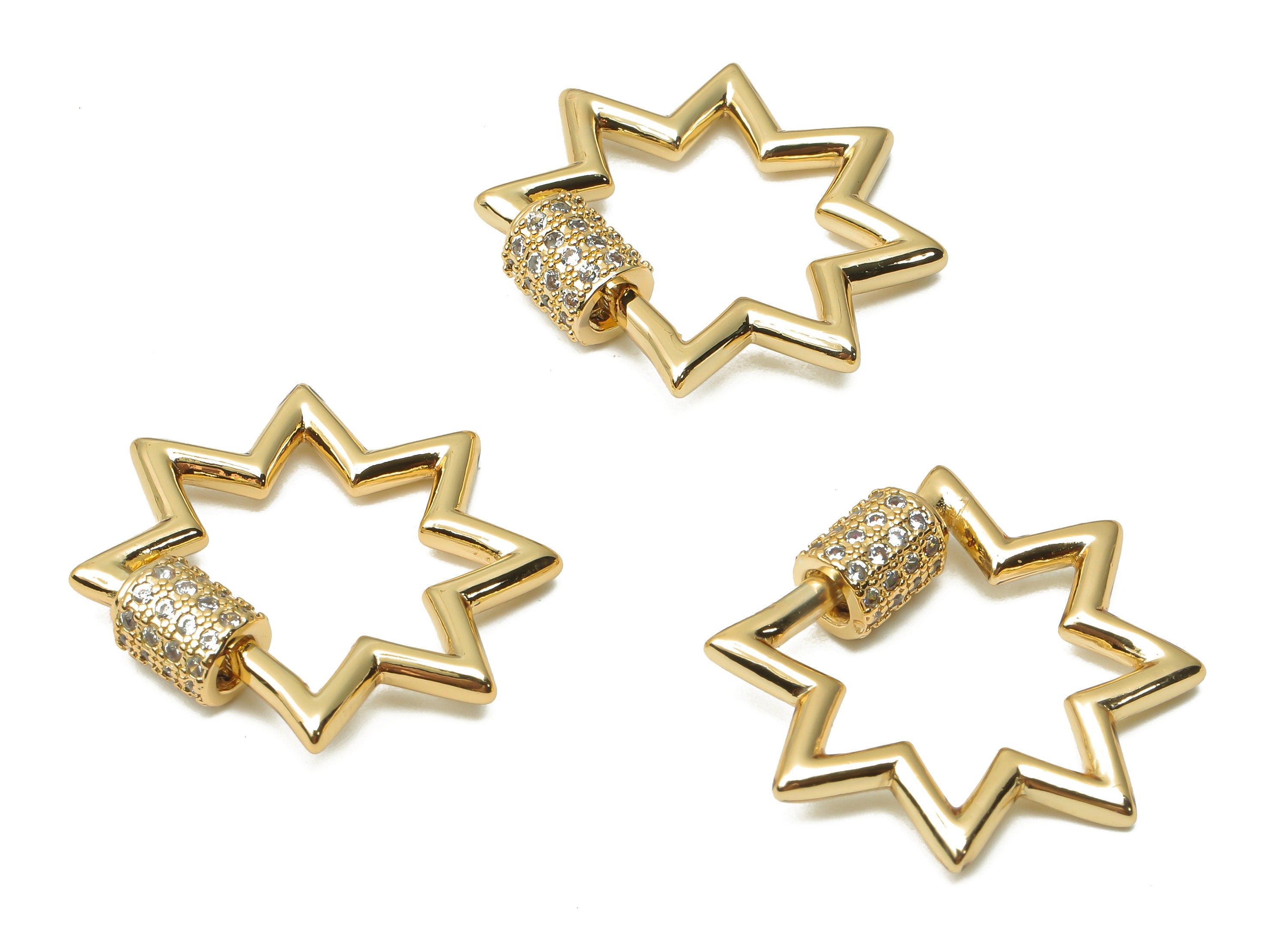 Brass Screw Clasp Lock Star Earring With Zircons - Carabiner Turnbuckle Earrings Stud - 18K Real Gold Plated- 25.28x23.14x2.16mm - RGP4961 - DOMEDBAZAAR