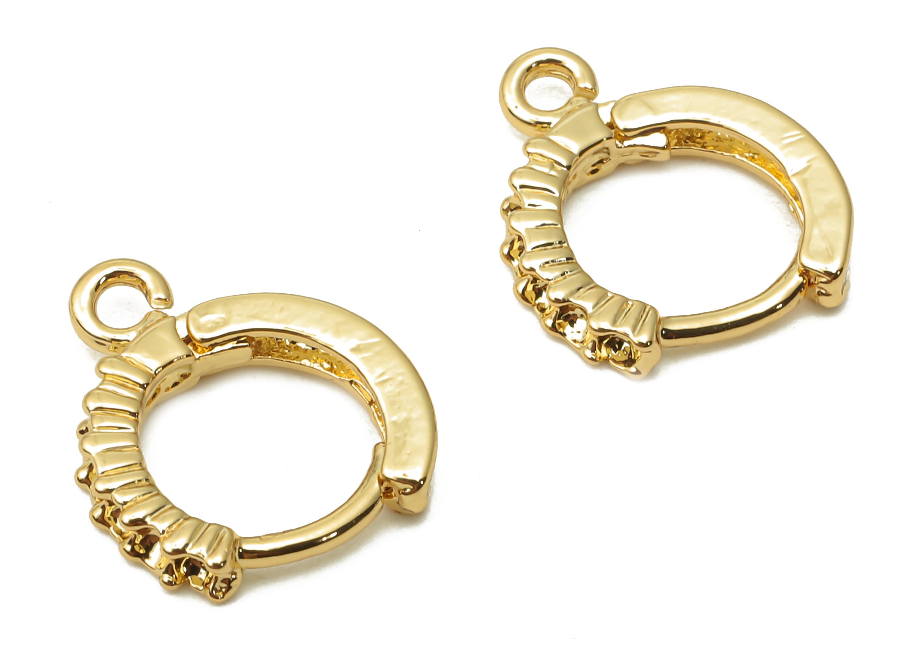 Brass Round Earrings Clasps - Brass zigzag Earrings - Huggie Hoop Earring With Loop - 18K Real Gold Plated - 13.73x12.5x2.1mm - RGP4963 - DOMEDBAZAAR