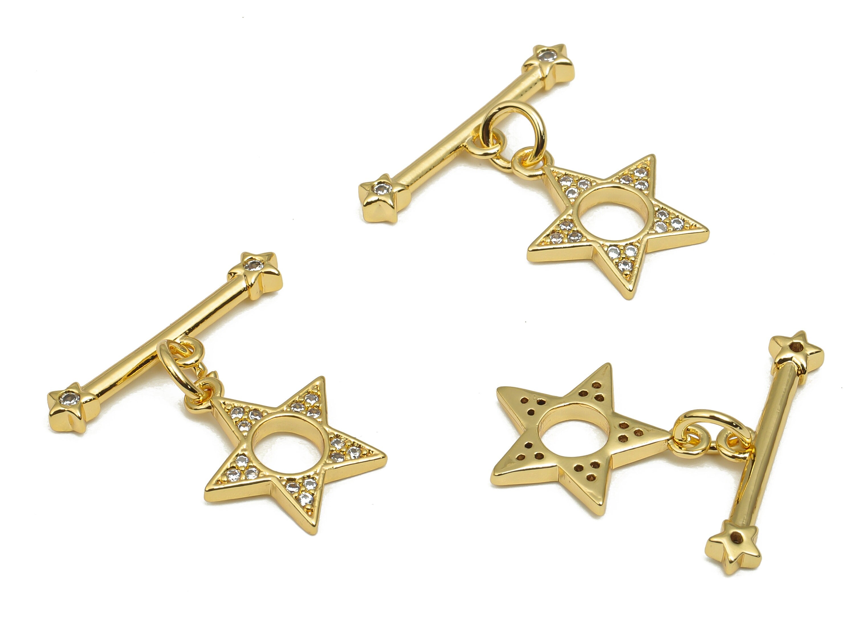 Brass Toggle Clasp - CZ Paved Gold Star Toggle Clasps With Zircon - 18K Gold Plated Brass - Toggle Bracelet Clasp - 20x19.33x1.8mm - RGP4579 - DOMEDBAZAAR