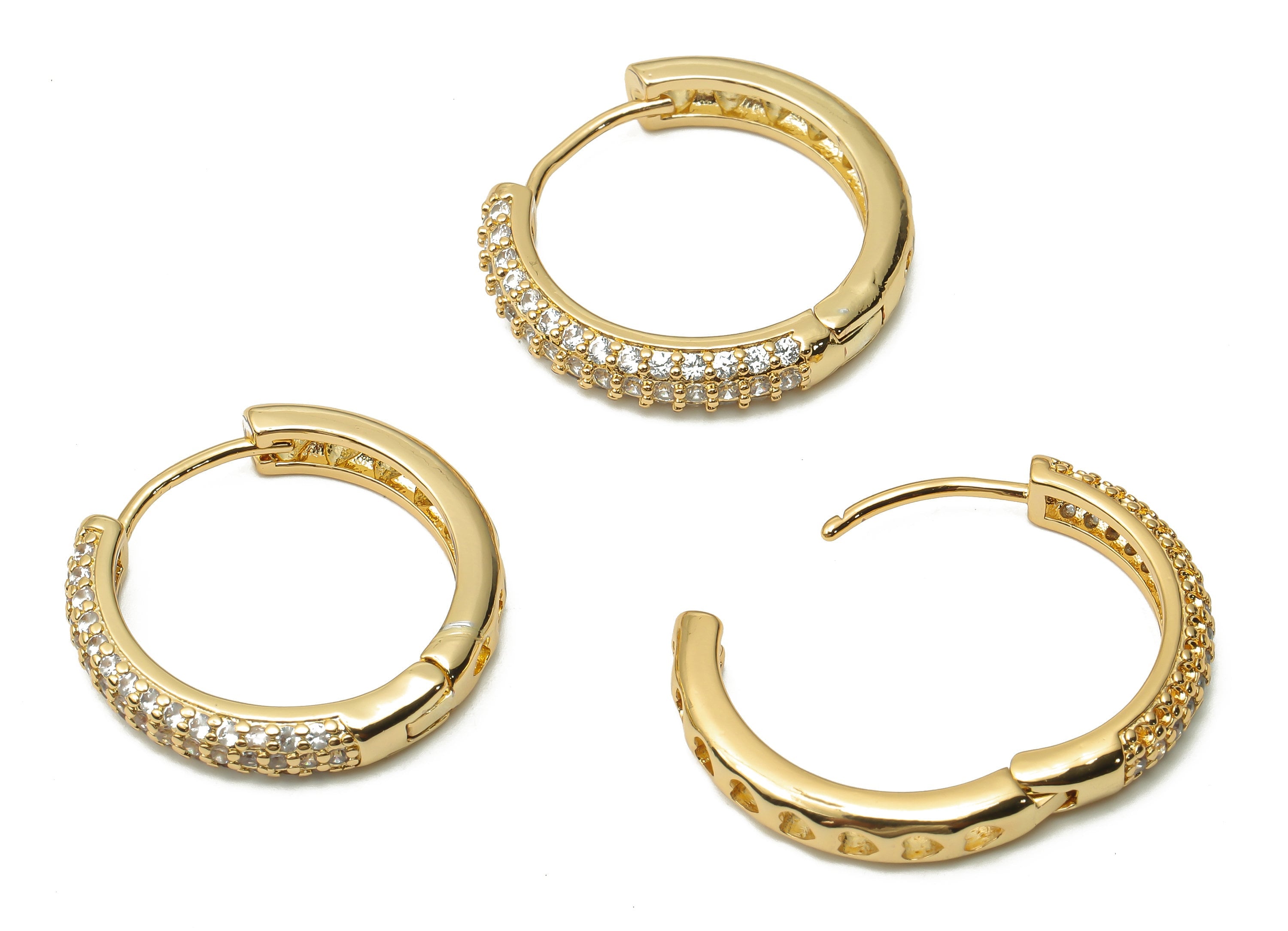 Brass Round Huggie Hoop Earrings - Brass Huggie Hoop With Zircons - Brass Circle Stud - 18K Real Gold Plated –24.2x24.2x1.4mm - RGP4965 - DOMEDBAZAAR