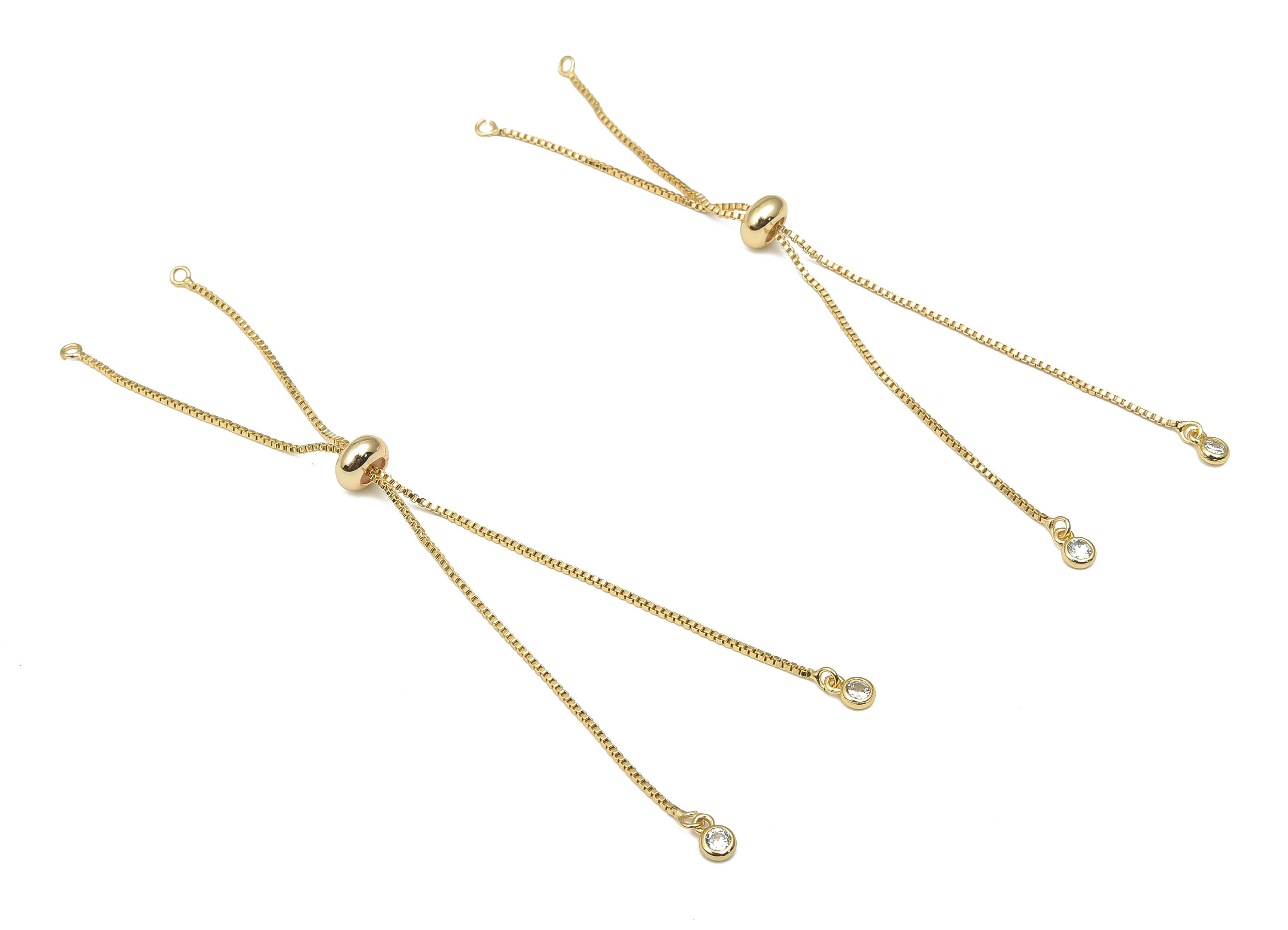 18K Real Gold - Sliding Stopper Adjustable Bracelet With Beads - Box Chain - Half Finished - Cube Chain - 121.87x8.17x4.09mm - RGP4582 - DOMEDBAZAAR