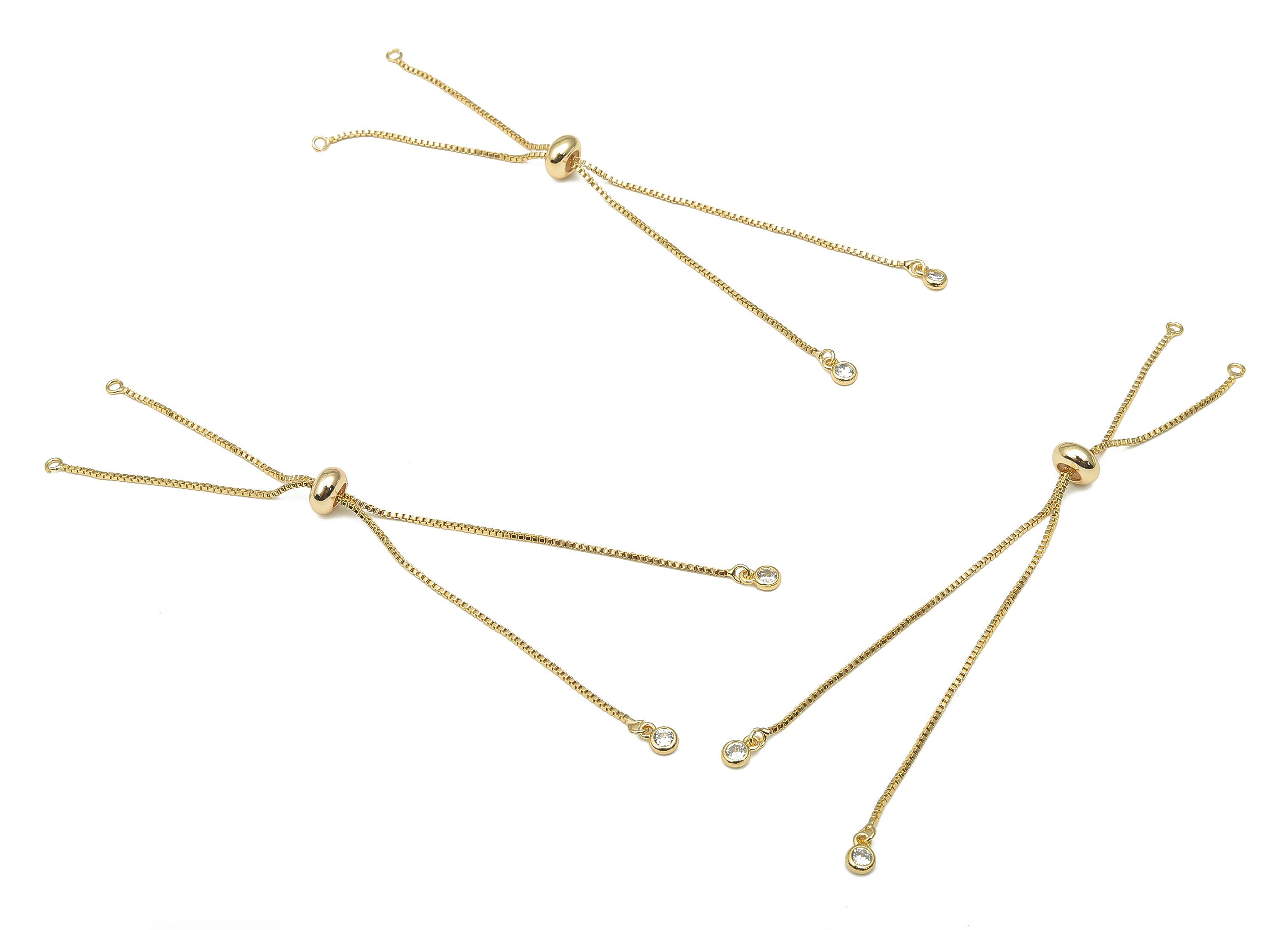 18K Real Gold - Sliding Stopper Adjustable Bracelet With Beads - Box Chain - Half Finished - Cube Chain - 121.87x8.17x4.09mm - RGP4582 - DOMEDBAZAAR