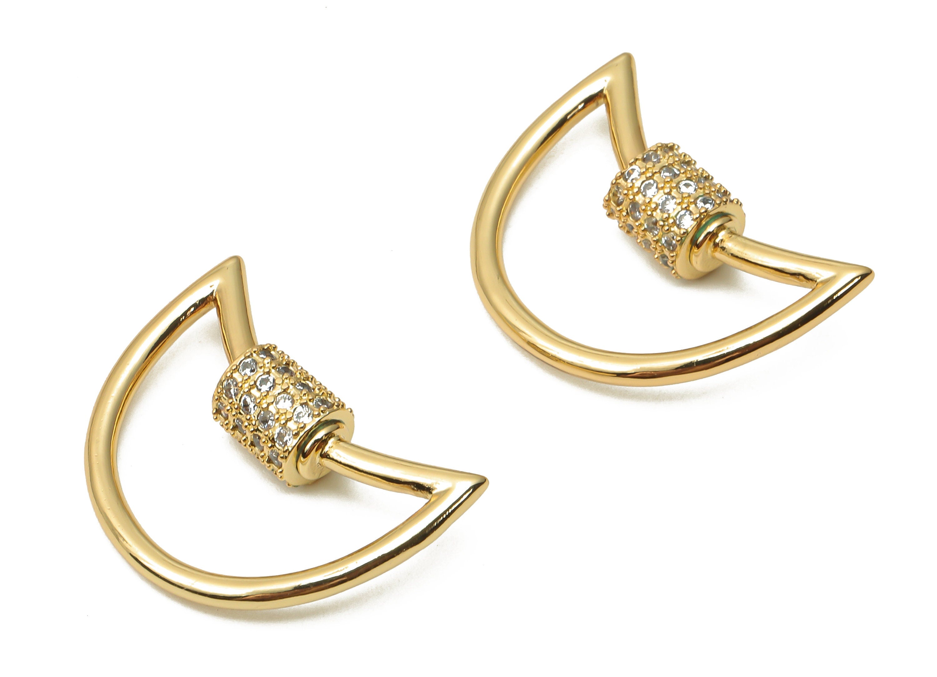 Brass Crescent Moon Screw Clasps - Brass moon Turnbuckle Lock - Brass Carabiner Earrings - 18K Real Gold Plated -22.61x17.54x1.8mm - RGP4968 - DOMEDBAZAAR