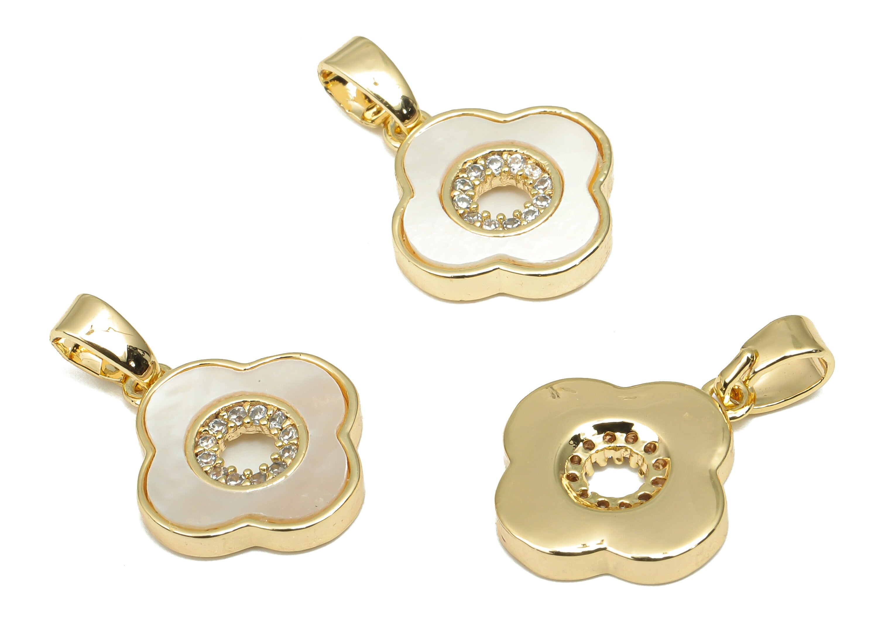 Brass Flower Charms - Brass CZ Paved Shell Flower Pendant - 18K Real Gold Plated Brass - For Necklace - 18.68x12.46x2.34mm - RGP4584 - DOMEDBAZAAR