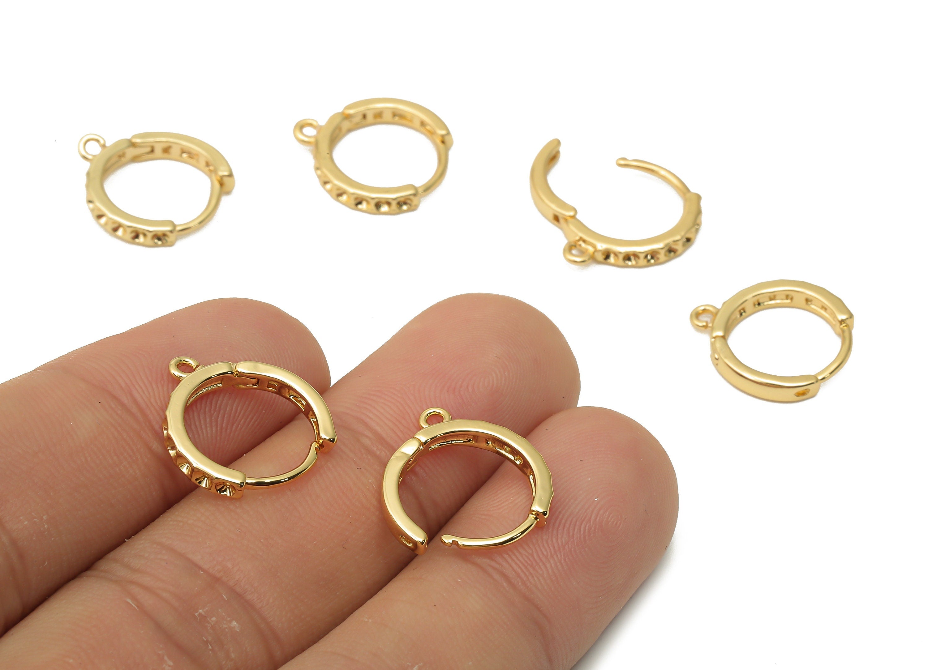 Brass Round Earring Clasps - Brass Circle Huggie Hoop with Loop - Brass Dot Earring - 18K Real Gold Plated - 15.34x13.84x2.3mm - RGP4969 - DOMEDBAZAAR