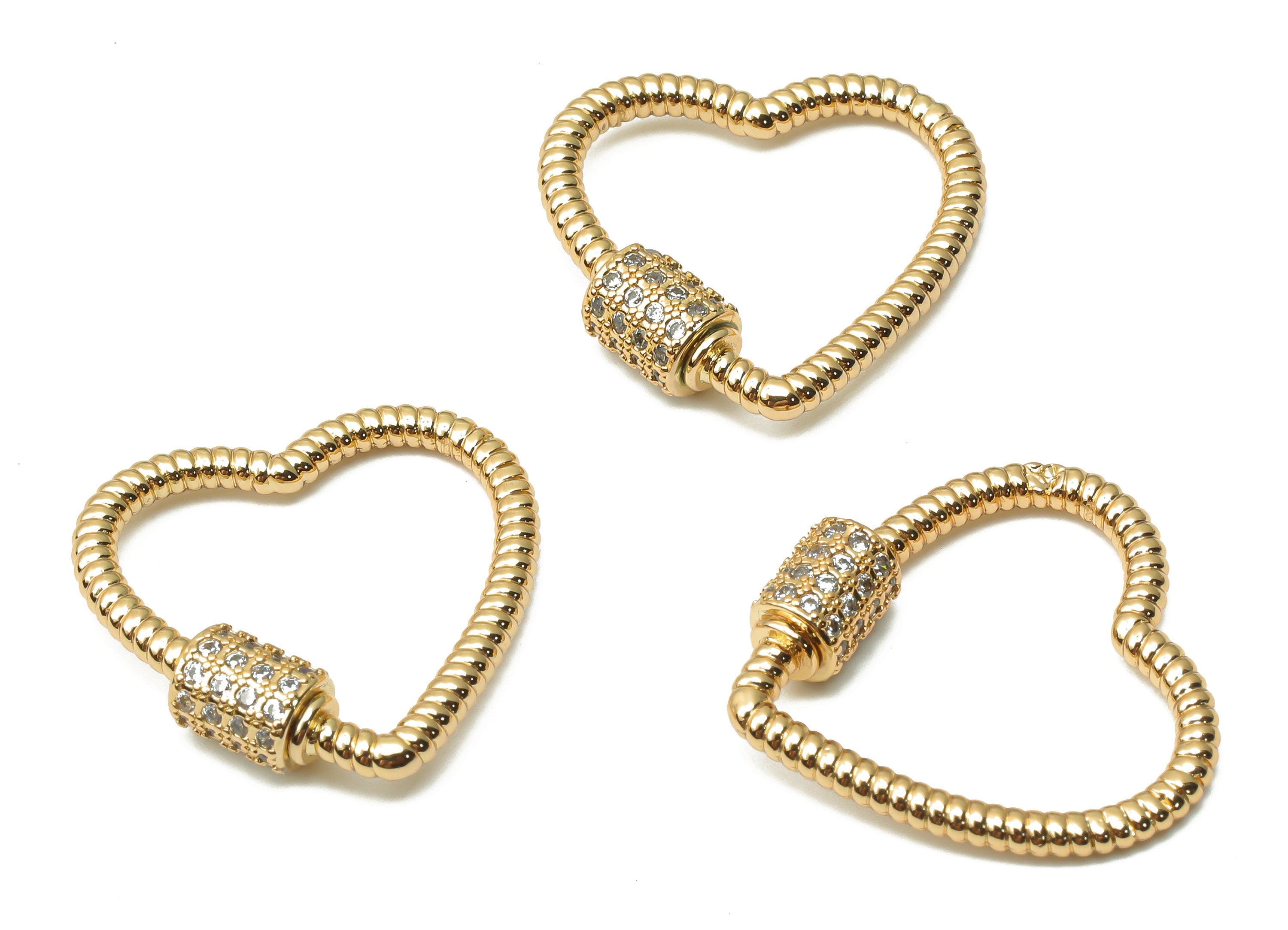 Brass Heart Screw Clasp Earring With Zircon - Twisted Turnbuckle Lock - Carabiner Earring - 18K Real Gold Plated -23.46x23.35x2.05mm-RGP4970 - DOMEDBAZAAR