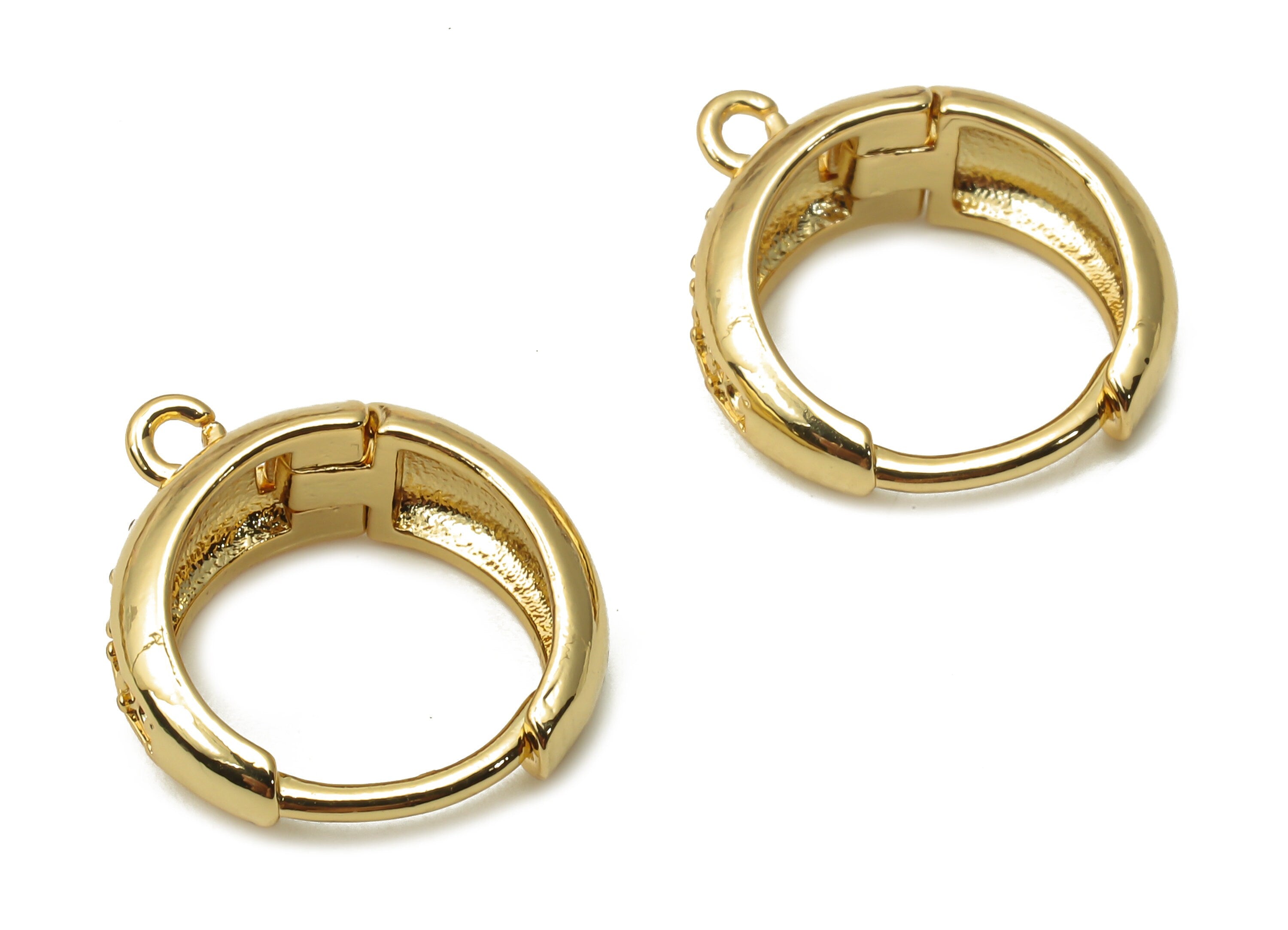 Brass Circle Earrings Clasps - Brass Dot Clasps - Gold plated Huggie Hoop With loop - 18K Real Gold Plated - 15.68x14.18x1.86mm - RGP4976 - DOMEDBAZAAR