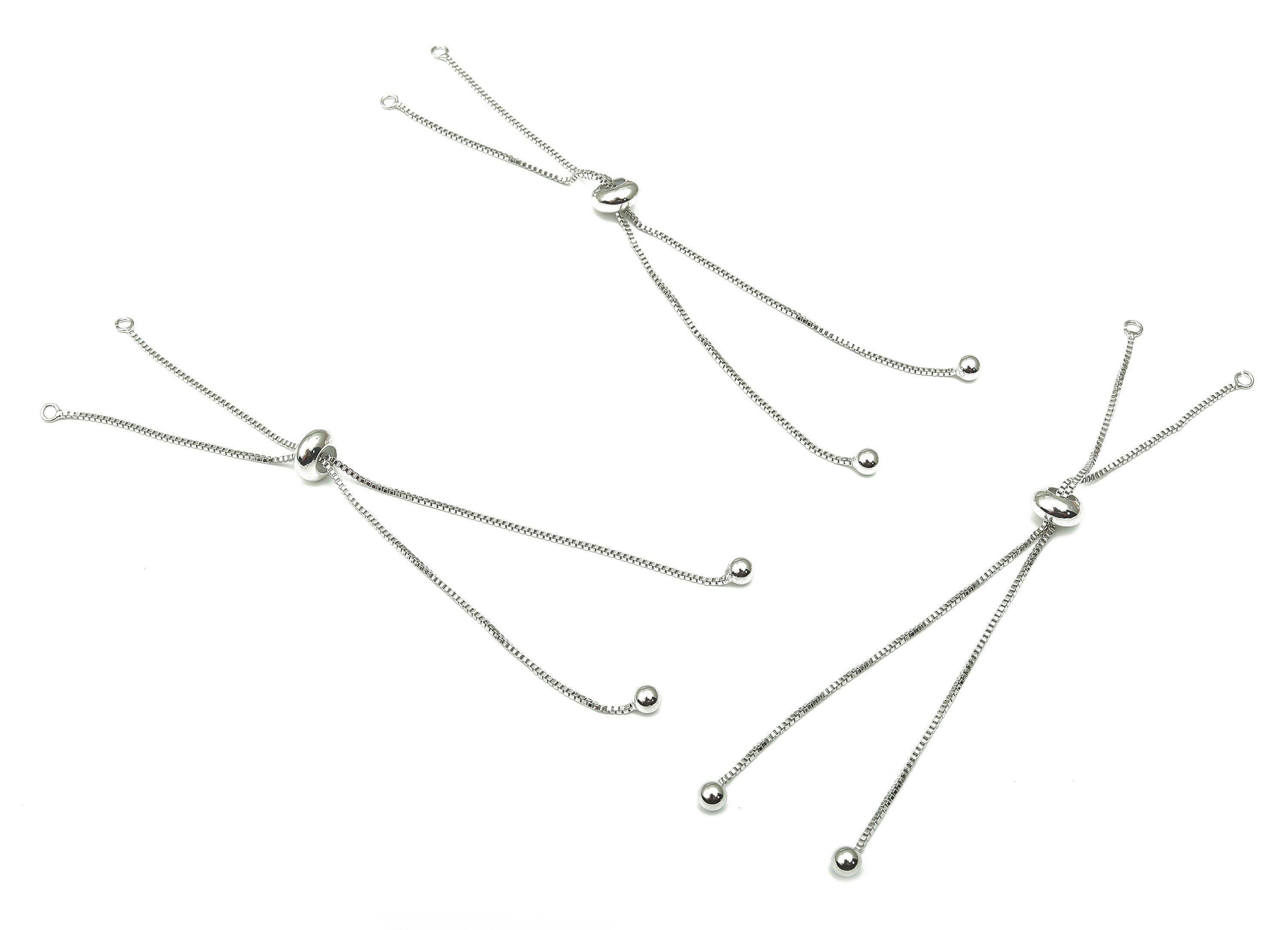 18K White Gold - Sliding Stopper Adjustable Bracelet With Beads - Box Chain - Half Finished - Cube Chain - 113.22x8.15x4.02mm - RGP4581S - DOMEDBAZAAR