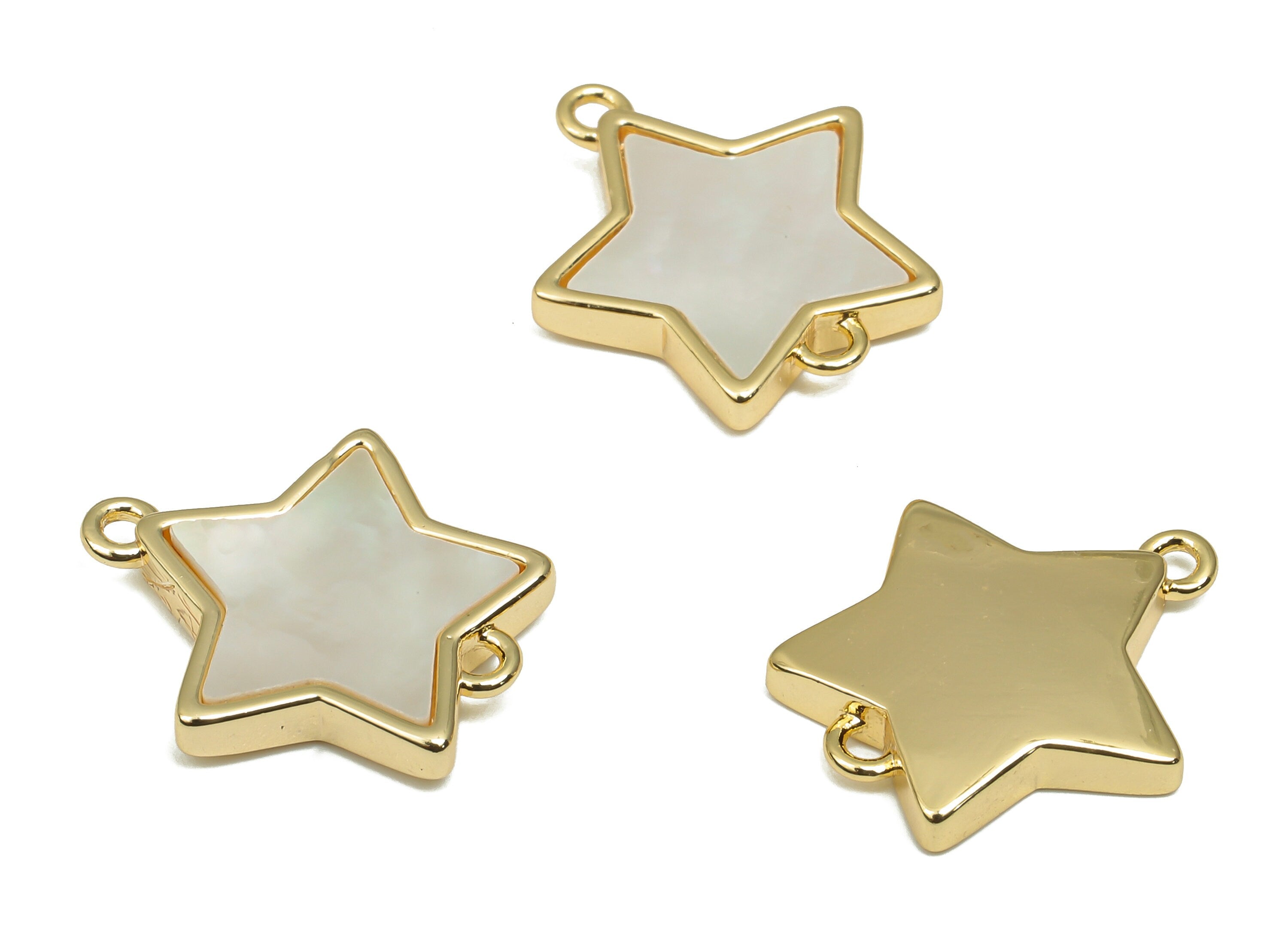 Brass Star Connectors - Brass MOP Shell Zircon Connector - 18K Real Gold Plated Brass - For Necklace - For Bracelet - 17x15.4x2.9mm -RGP4590 - DOMEDBAZAAR