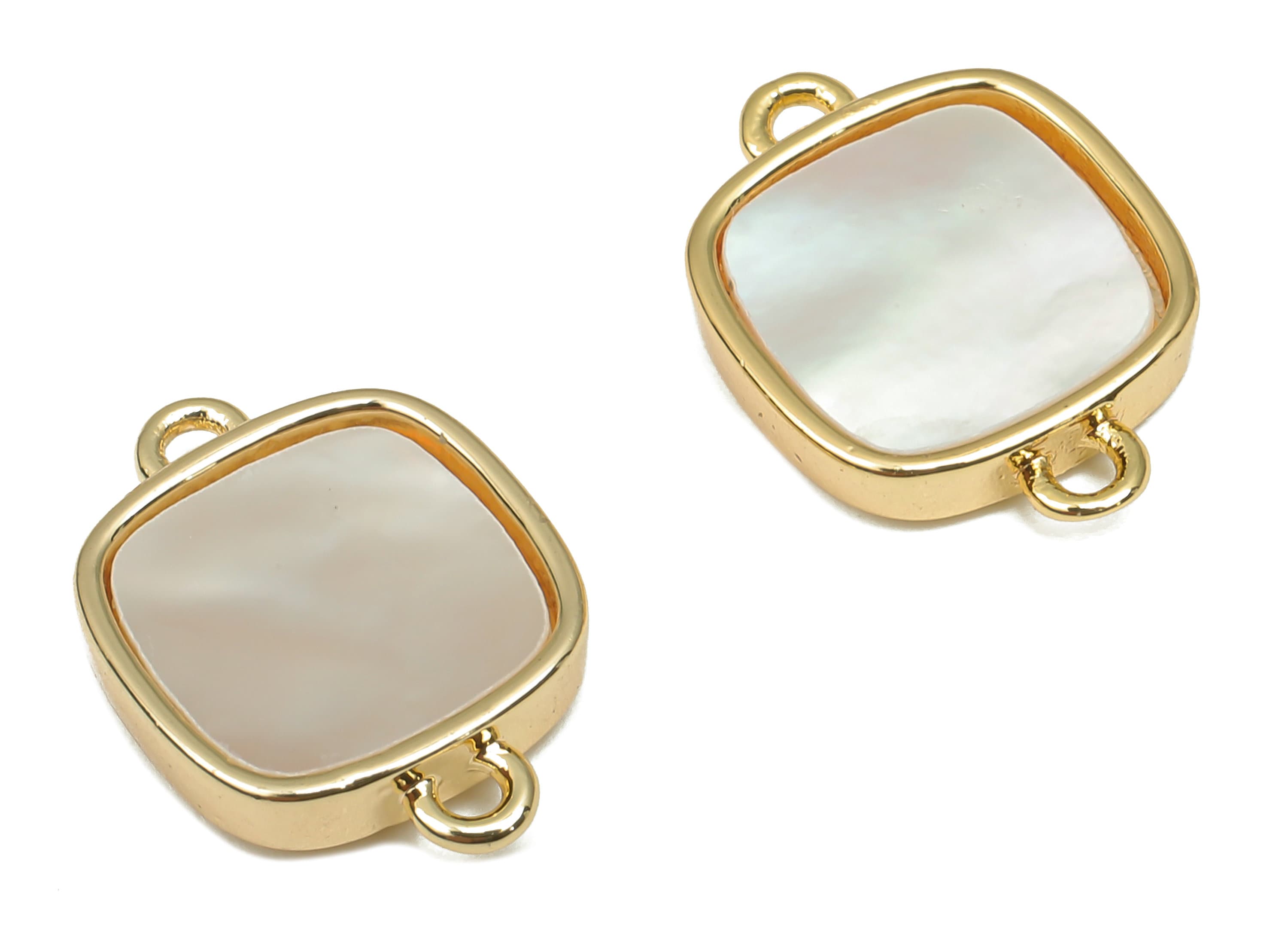 Brass Square Connectors - MOP Shell Zircon Connector - 18K Real Gold Plated Brass - For Necklace - For Bracelet - 15.1x10.8x2.7mm - RGP4592 - DOMEDBAZAAR