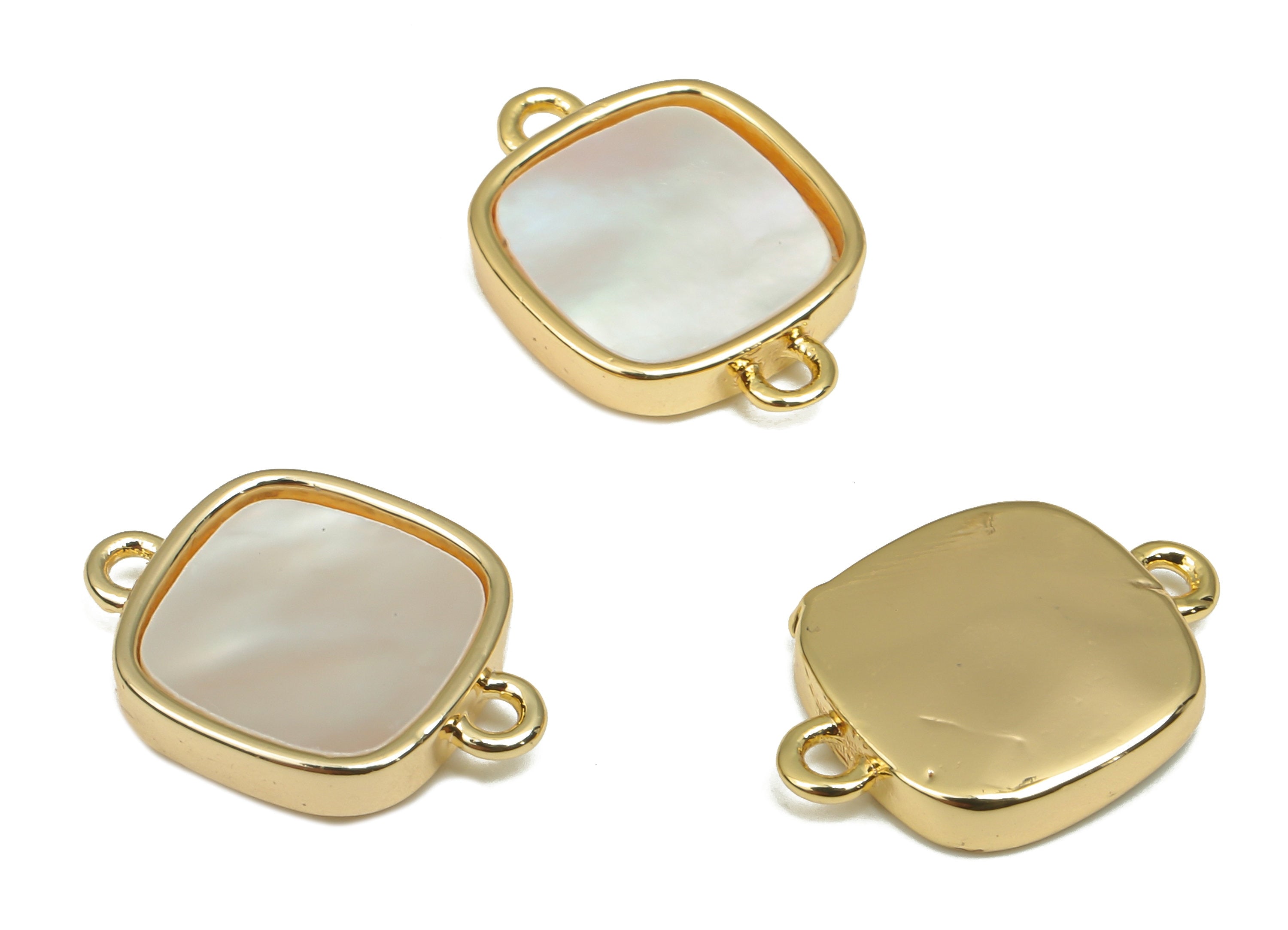 Brass Square Connectors - MOP Shell Zircon Connector - 18K Real Gold Plated Brass - For Necklace - For Bracelet - 15.1x10.8x2.7mm - RGP4592 - DOMEDBAZAAR