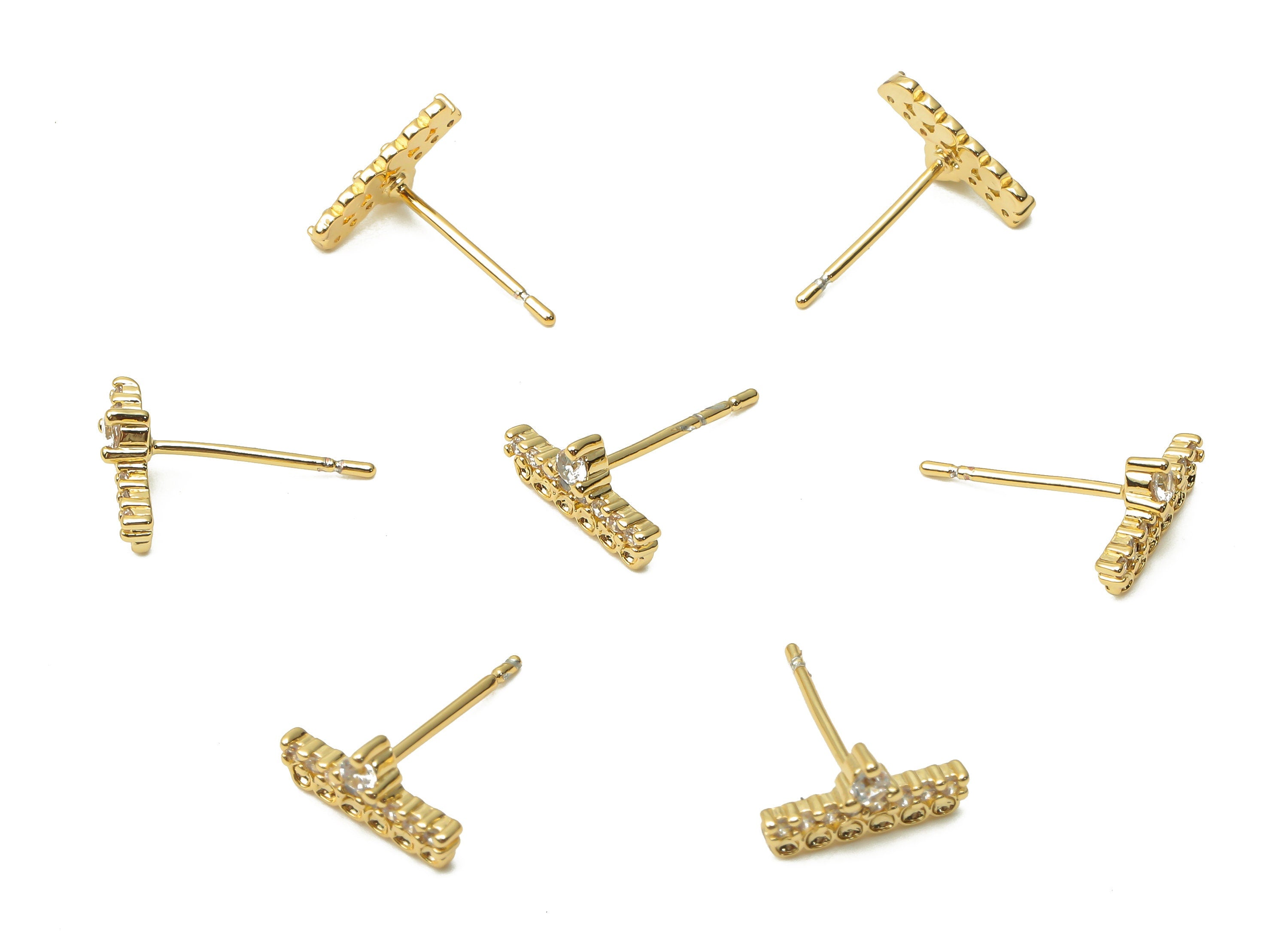 Brass Earring Stud With Zircon - Gold plated Stud - Earring Post - 925 Silver Needle - 18K Real Gold Plated - 10.38x5.87x1.46mm - RGP4980 - DOMEDBAZAAR