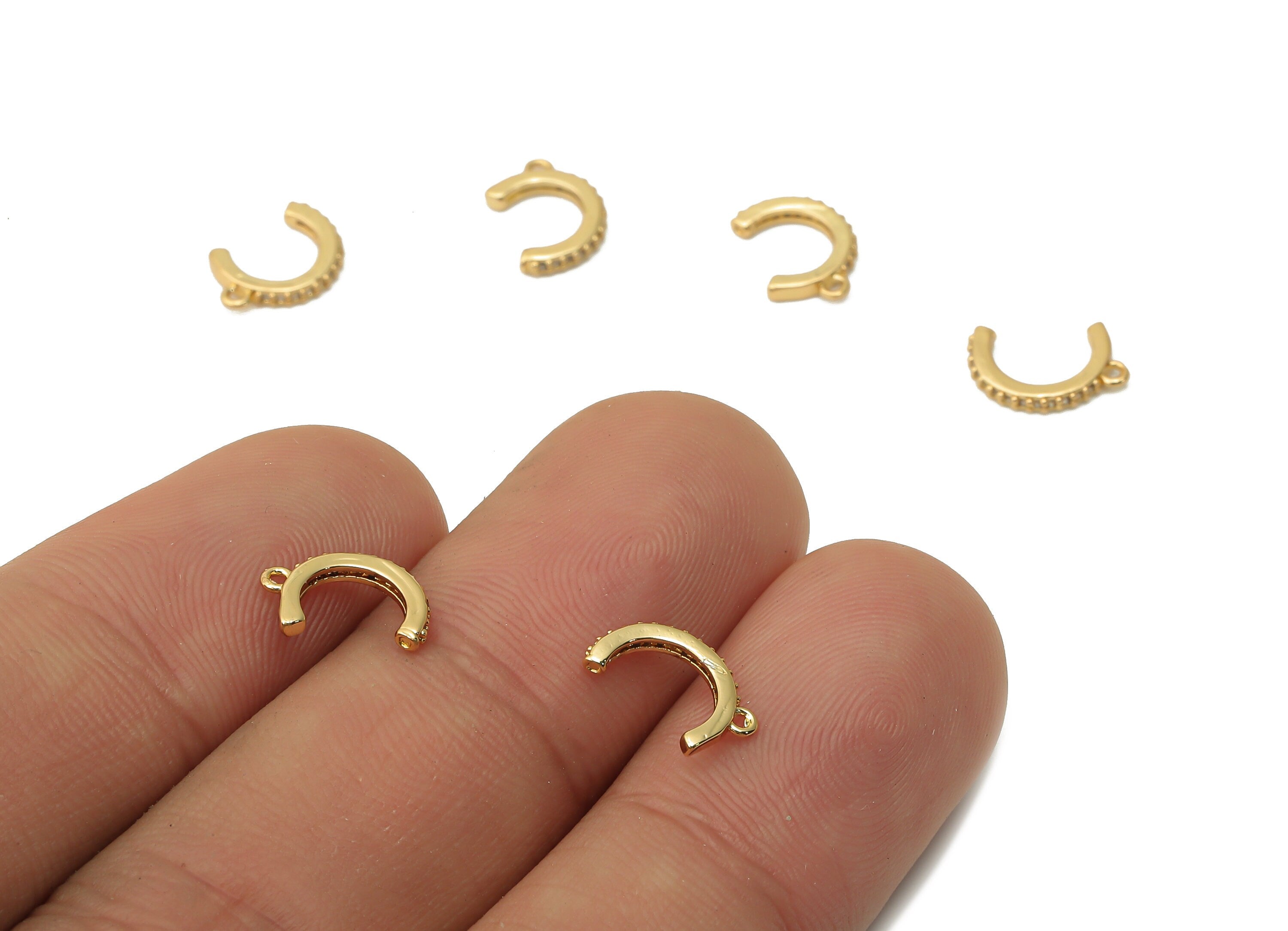 Brass C Earring Charms with Zircon - Gold plated Hoop C With Loop - Open Hoop Pendant - 18K Real Gold Plated - 10.13x6.37x1.34mm-RGP4981 - DOMEDBAZAAR
