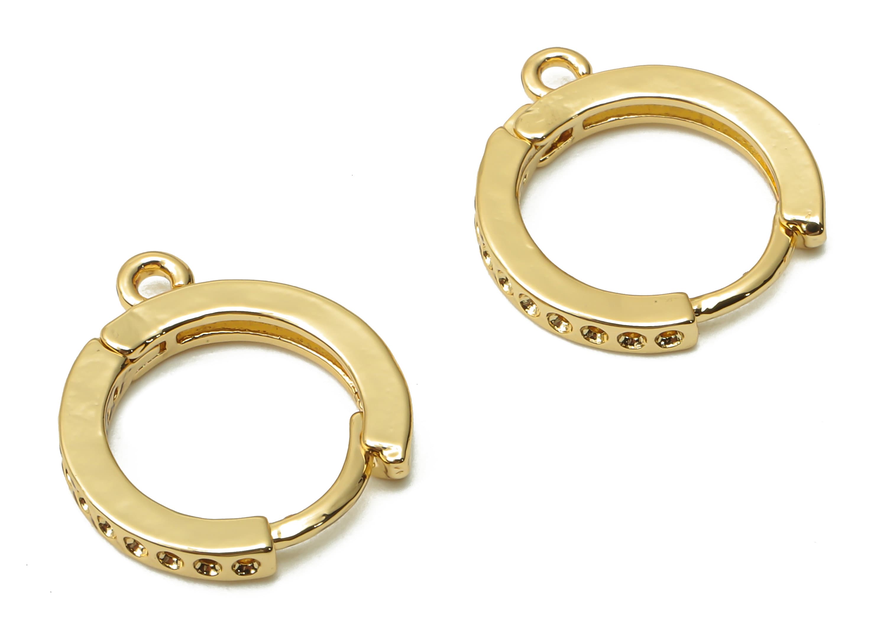 Brass Round Dot Earrings Clasps - Brass Huggie Hoop With Loop - Brass Circle Earrings - 18K Real Gold Plated - 16.12x13.82x2.01mm - RGP4983 - DOMEDBAZAAR