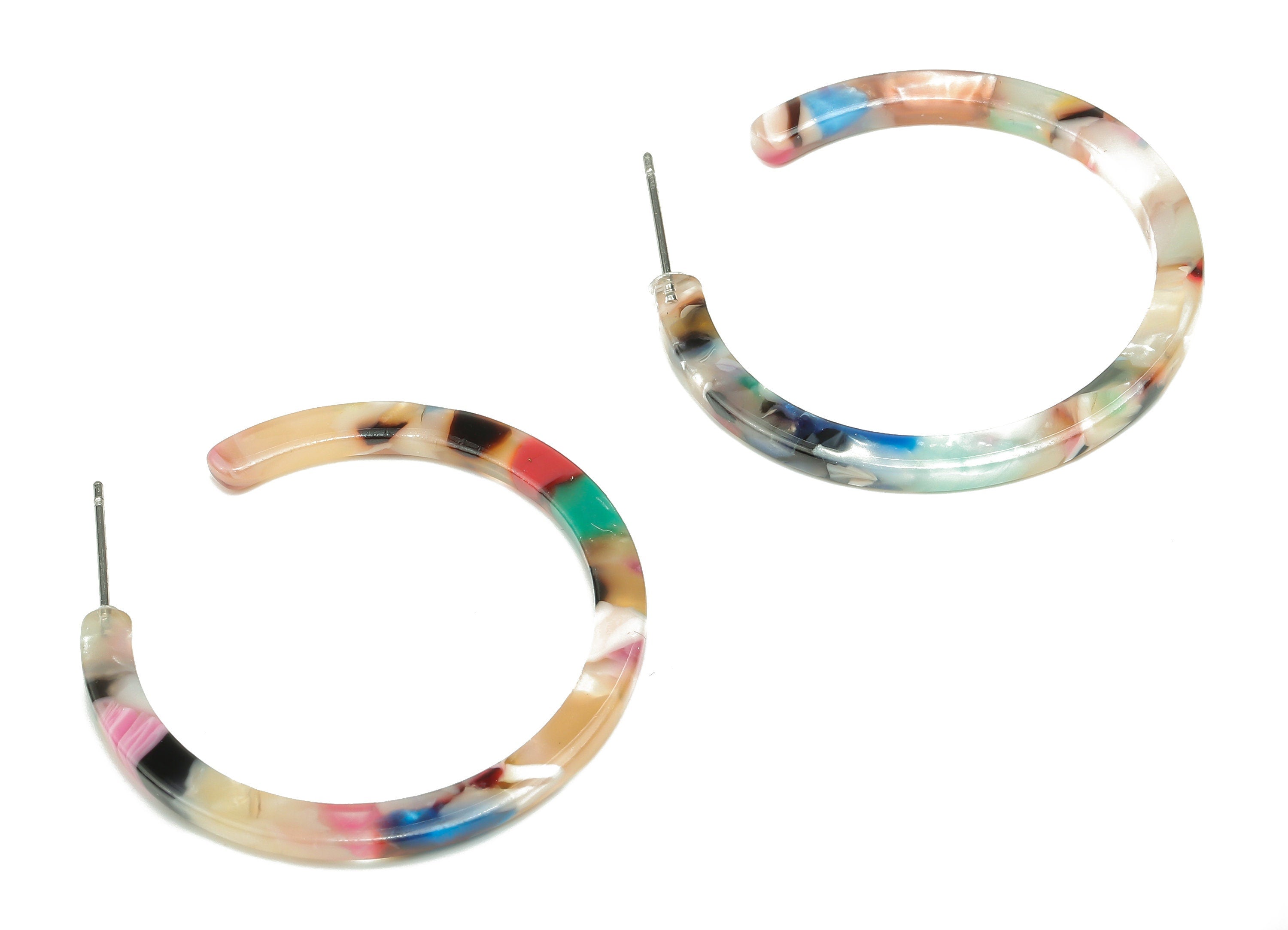 Open Hoop C Earrings Post - Acetate Hoop C  Earring - Multi Color Hoop Earring - Color Code: A59 -36.18x35.72x2.41mm- AC1173-A59 - DOMEDBAZAAR
