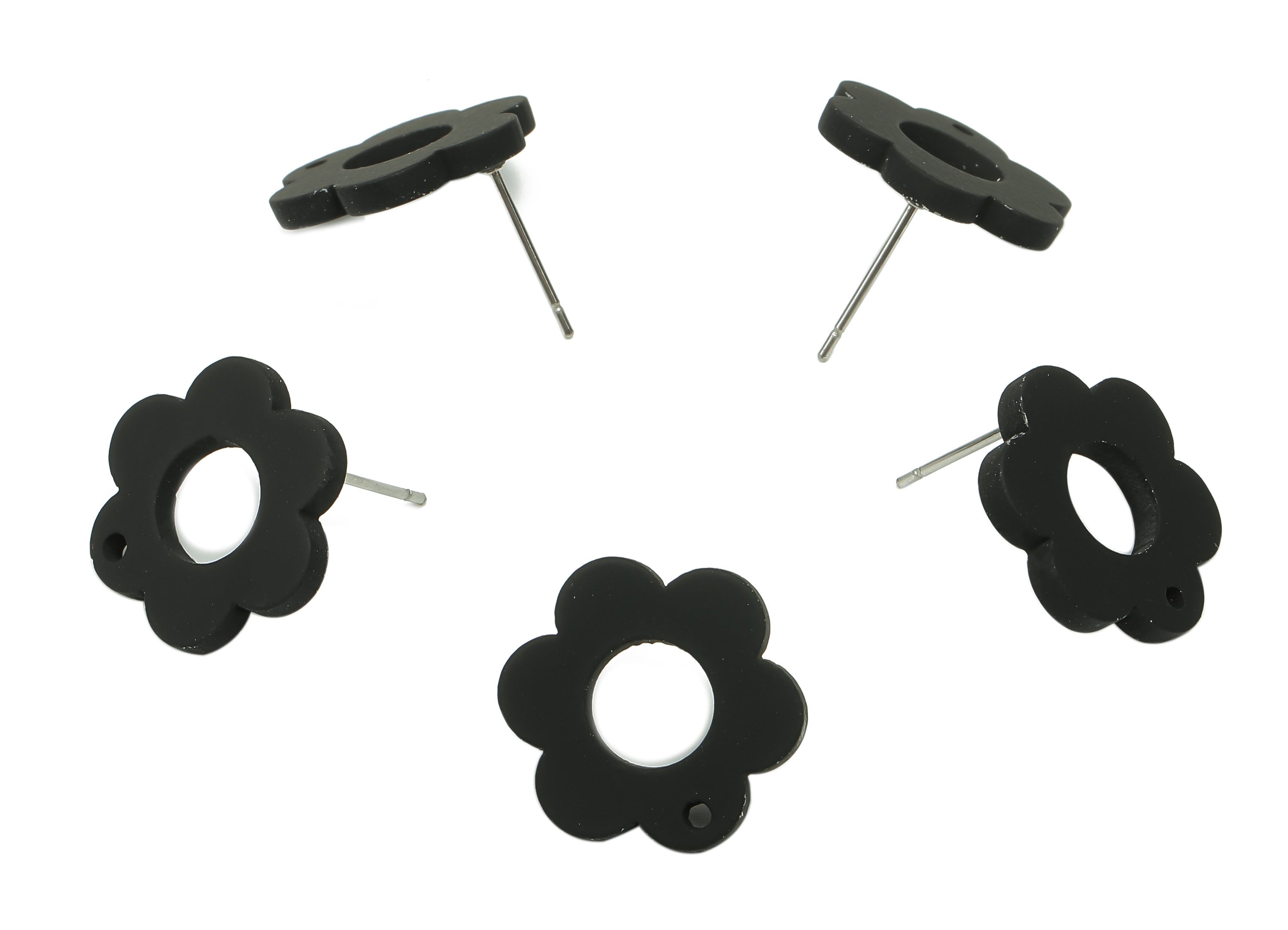 Acrylic Flower Earring Stud - Matte Black Acrylic Flower Earring Post - Color Code: A132 -17.65x12.22x2.37mm- AC2428-A132 - DOMEDBAZAAR