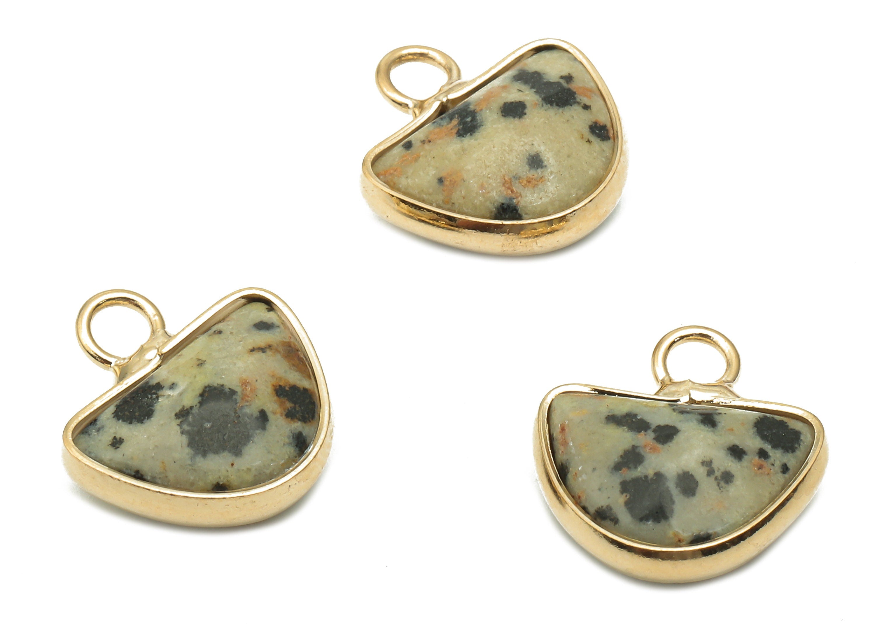 Brass Drop Pendant Charm - Dalmatian Jasper Natural Stone Charms - Gold Tone Plated Brass - Jewelry Supplies -13.71x13.03x5.24mm- NS1654E - DOMEDBAZAAR