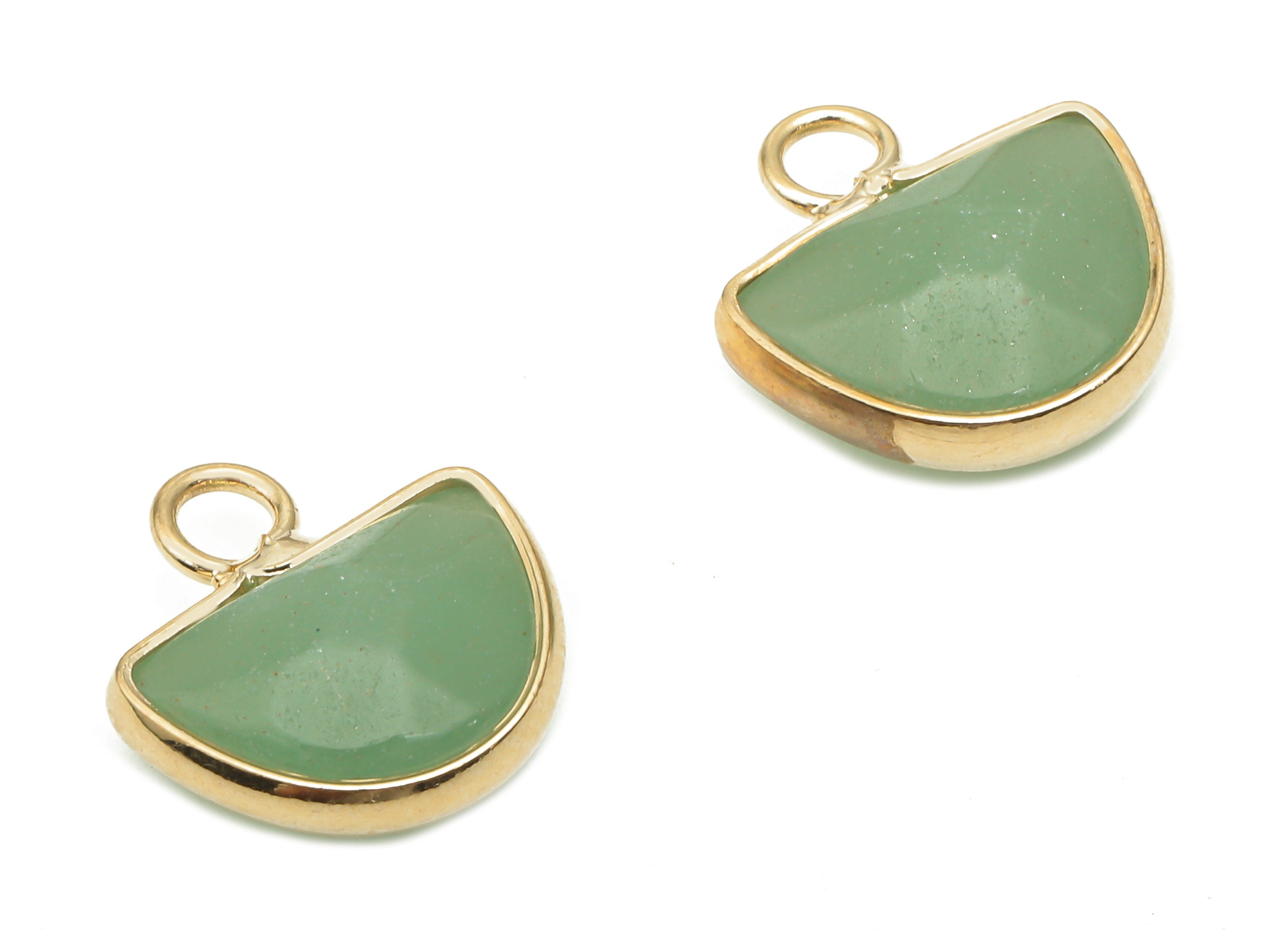 Aventurine Natural Stone Earring Charms - Brass Drop Pendant Charm - Gold Tone Plated Brass - Jewelry Supplies -13.81x12.9x5.51mm- NS1654F - DOMEDBAZAAR
