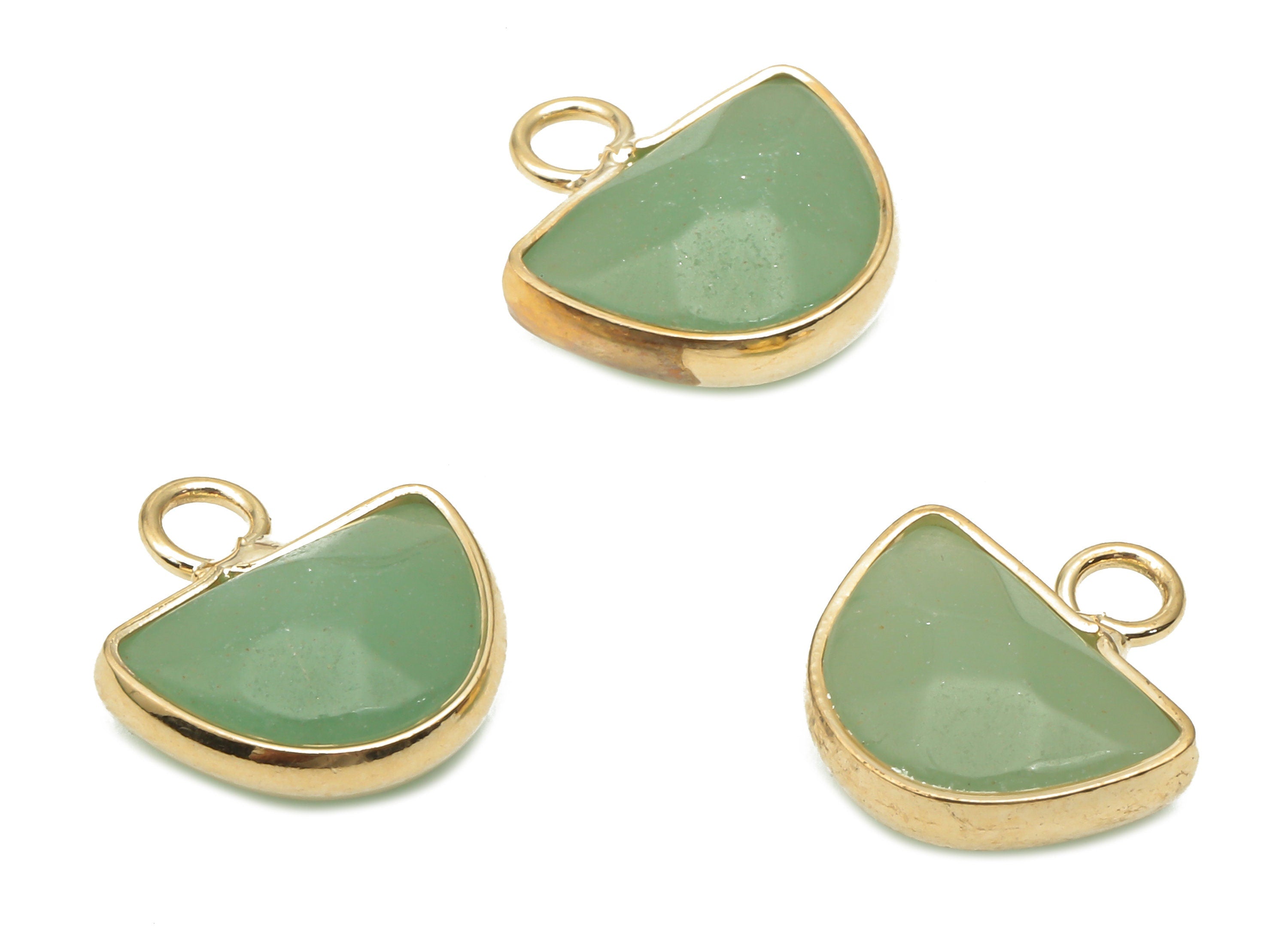 Aventurine Natural Stone Earring Charms - Brass Drop Pendant Charm - Gold Tone Plated Brass - Jewelry Supplies -13.81x12.9x5.51mm- NS1654F - DOMEDBAZAAR