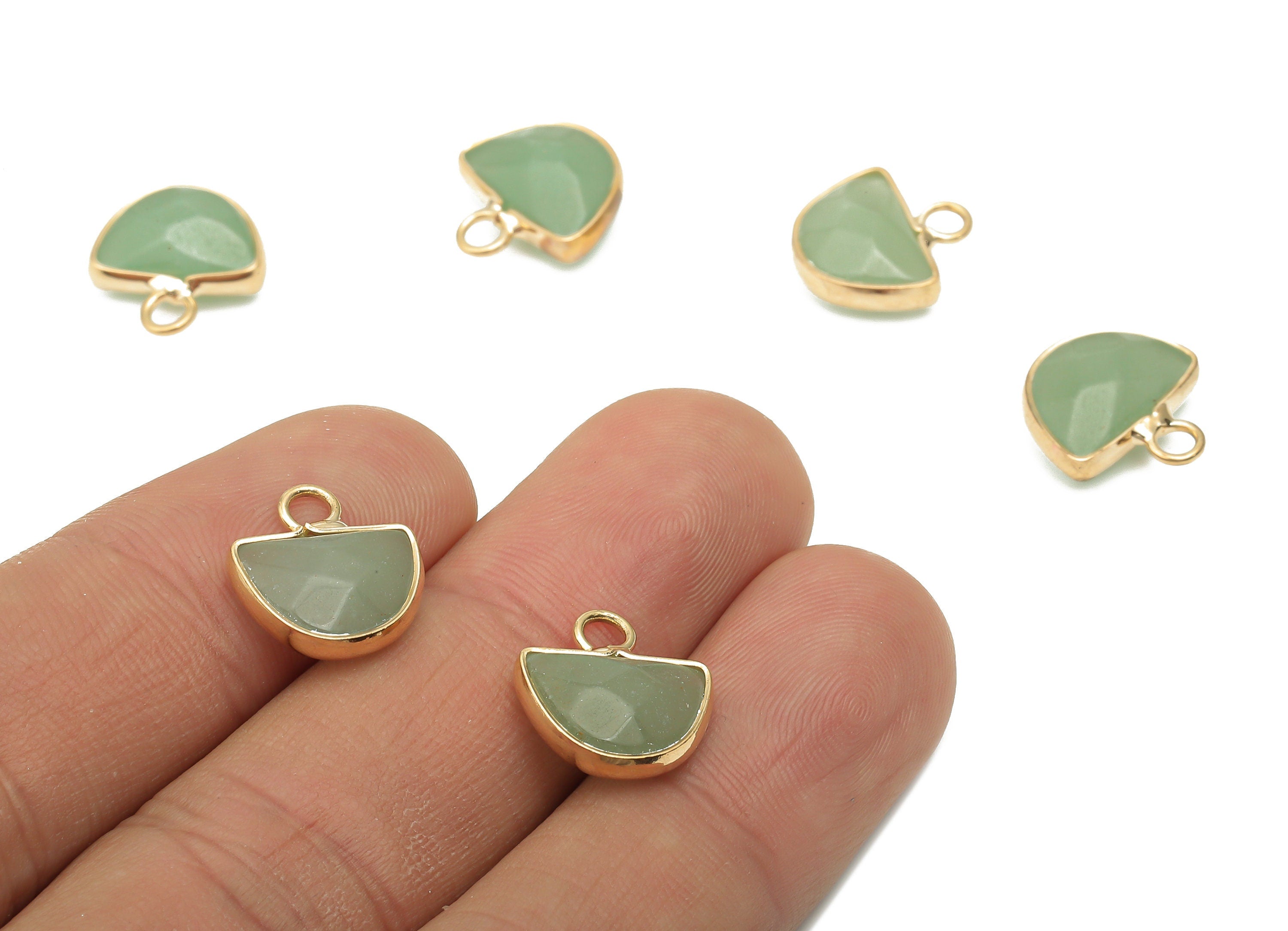 Aventurine Natural Stone Earring Charms - Brass Drop Pendant Charm - Gold Tone Plated Brass - Jewelry Supplies -13.81x12.9x5.51mm- NS1654F - DOMEDBAZAAR