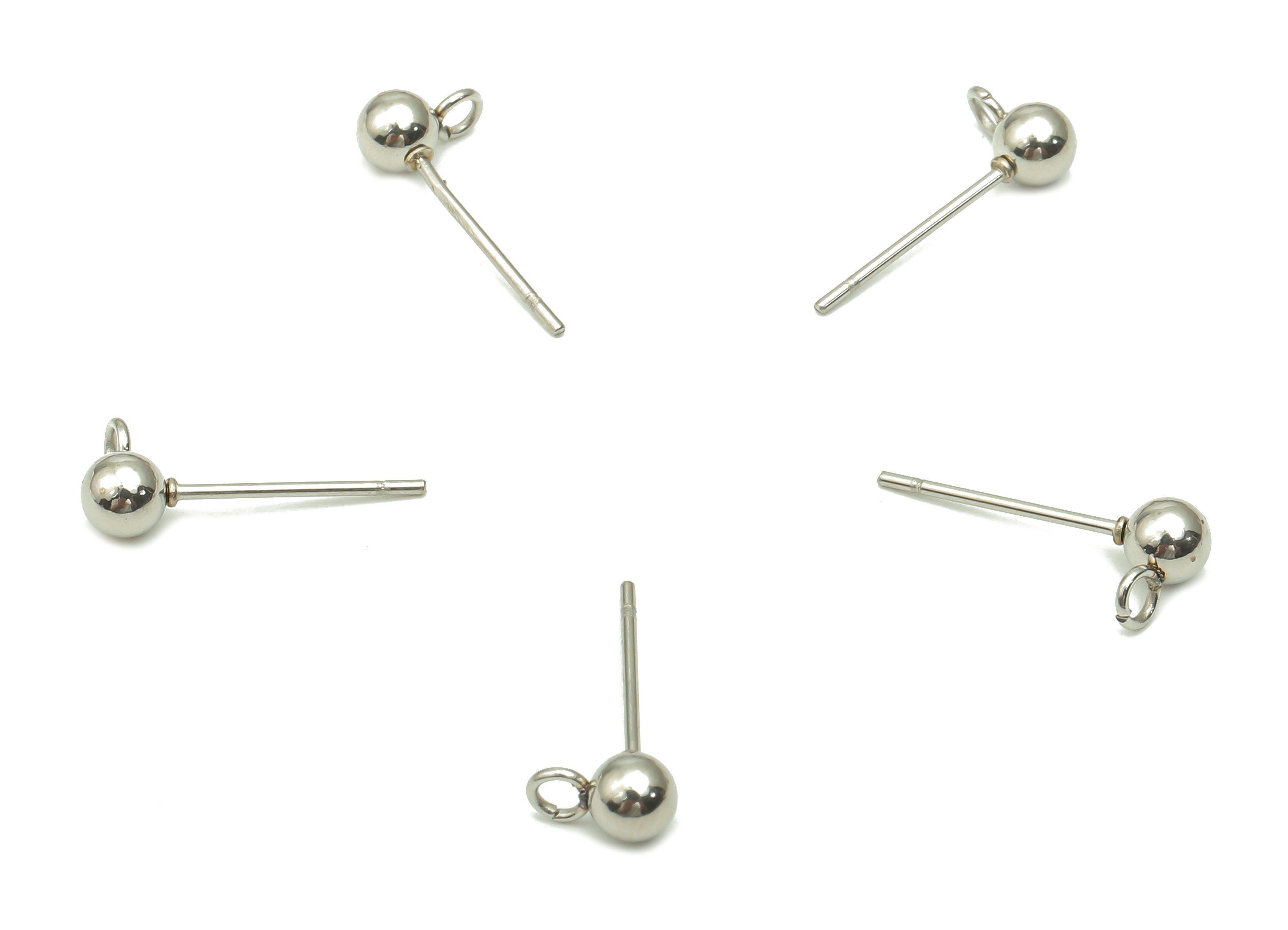 Stainless Steel Ball Earring Studs - Silver Tone Ball Stud with loop Ear Posts - Stainless Steel Earring Blanks - 6x6.68x3.93mm - SS1393 - DOMEDBAZAAR