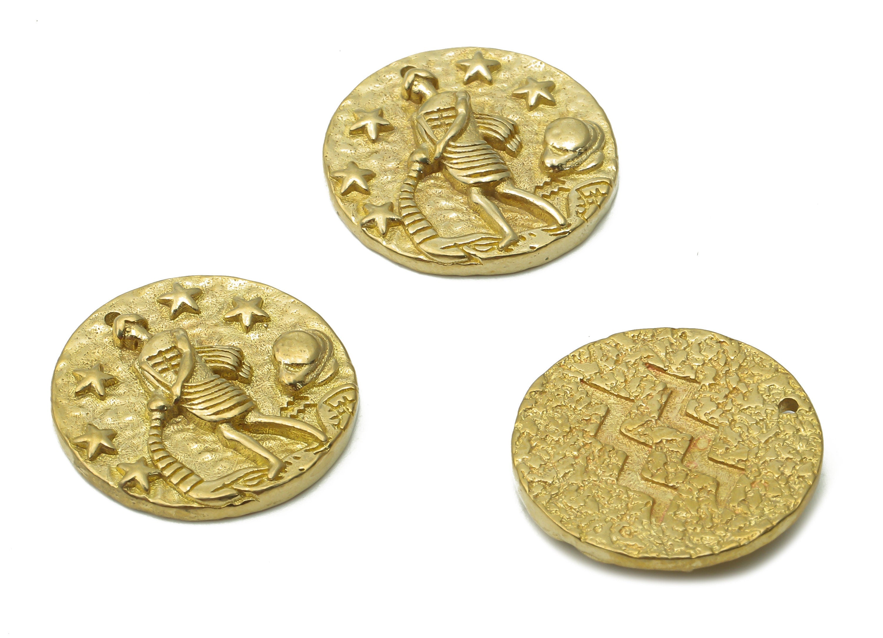 Aquarius Round Charm - Raw Brass Star Pendant - Brass Zodiac Pendant - Raw Brass Horoscopes Aquarius Necklace - 19.4x19.4x3.2mm - PP7751A - DOMEDBAZAAR