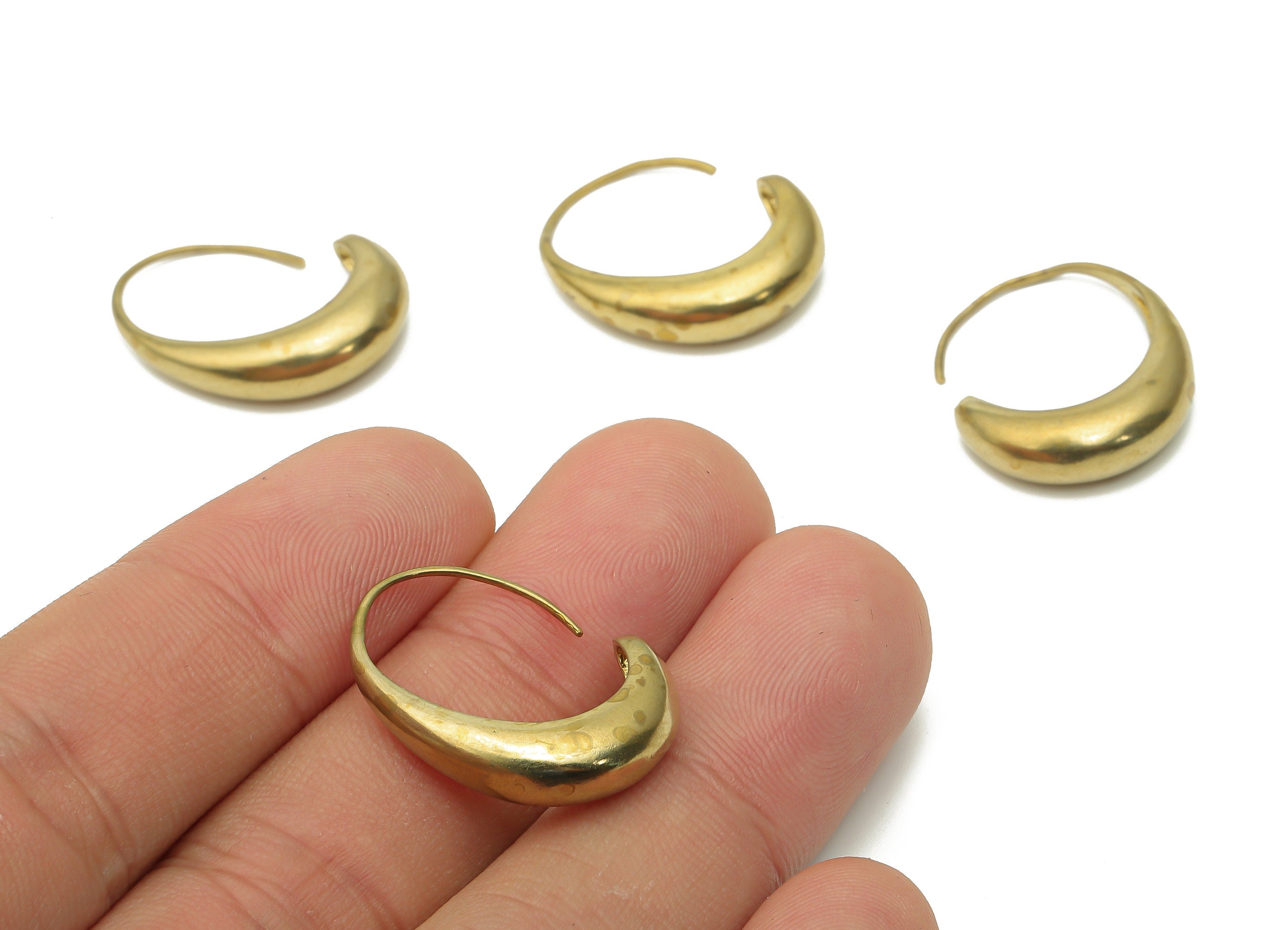 Brass C Hoop Earrings - Raw Brass Earring Wire - Brass Crescent Hoop Earrings - Raw Brass Hoop Earrings - 30.45x19.78x1.64mm - PP7641 - DOMEDBAZAAR