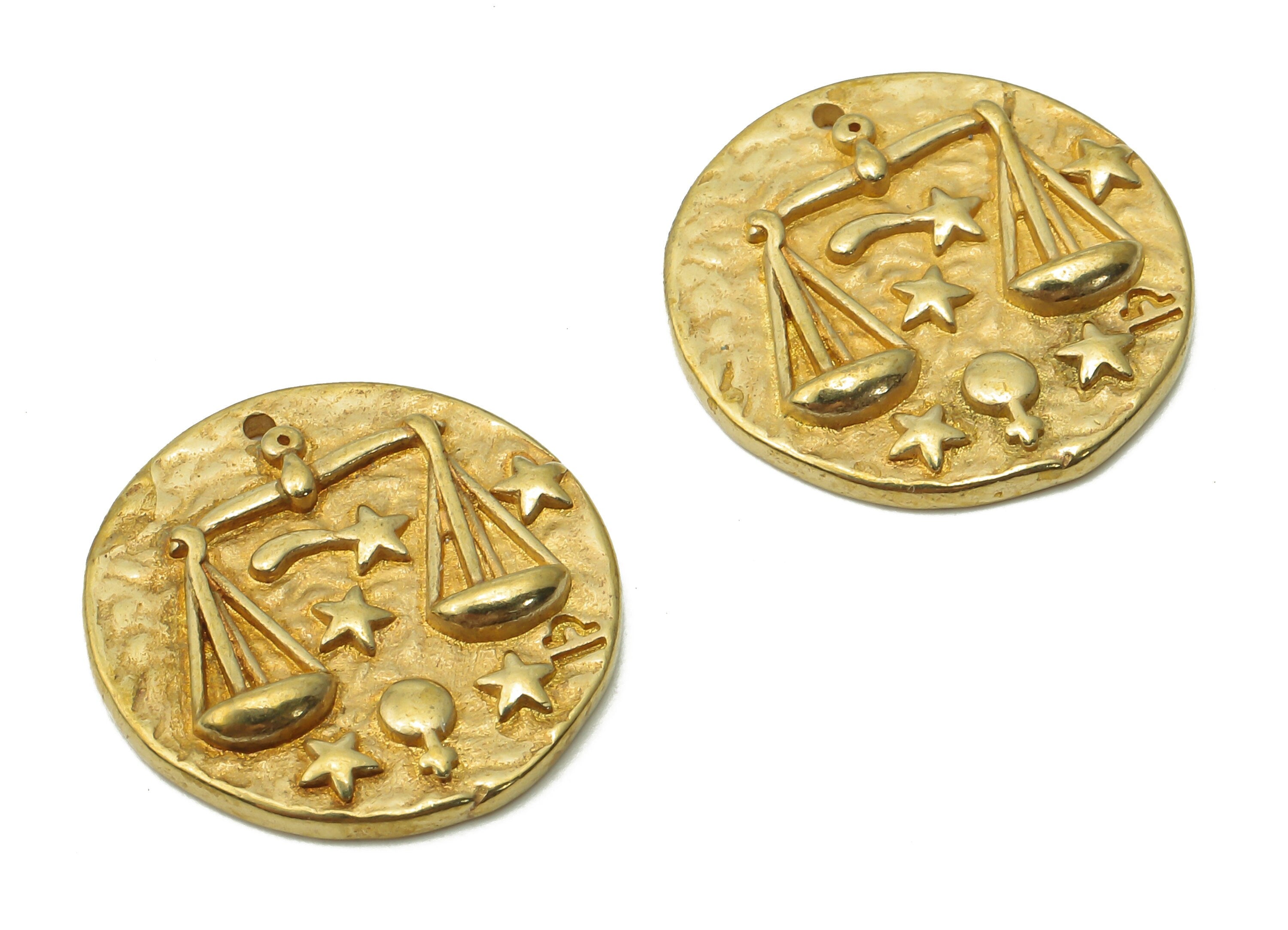 Libra Round Charm - Raw Brass Horoscope Charms - Round Balance Pendant - Star Necklace - Brass Zodiac Pendant - 19.4x19.4x2.4mm - PP7751E - DOMEDBAZAAR